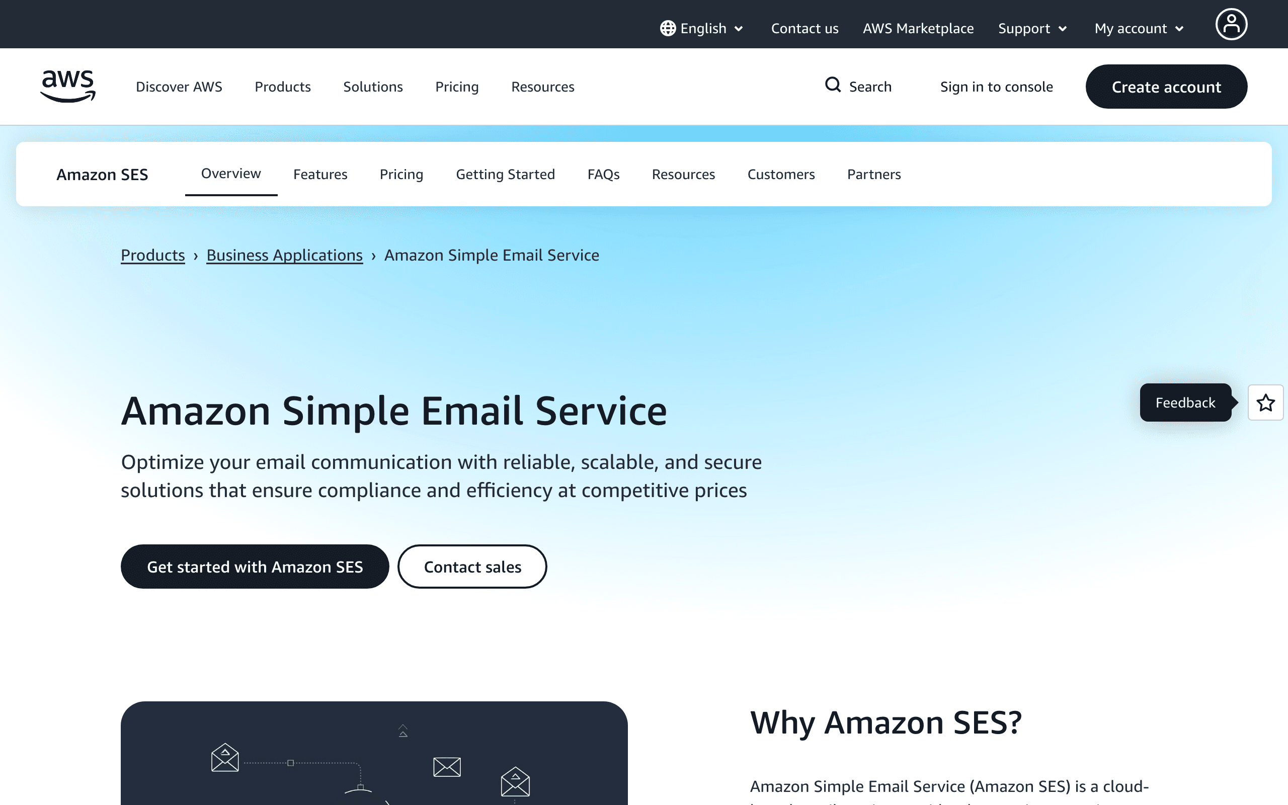 Amazon SES landing page screenshot