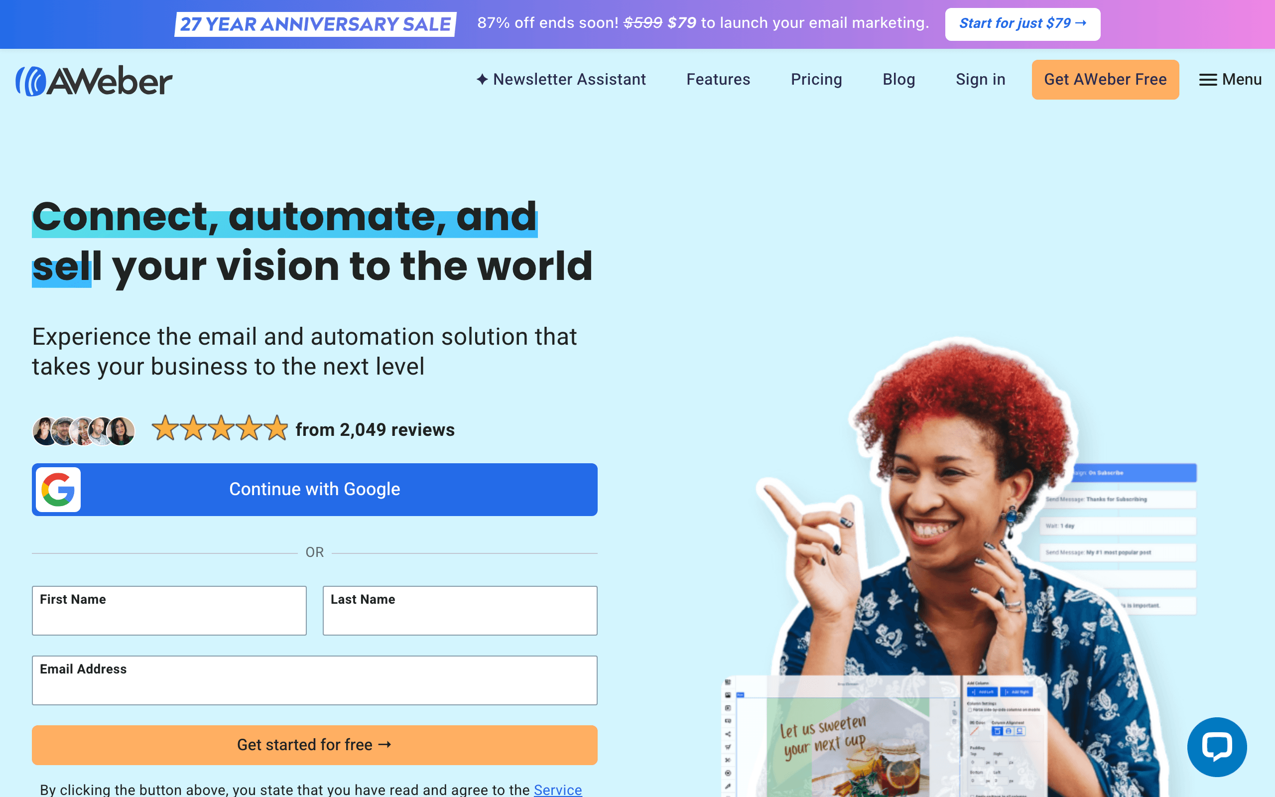 AWeber landing page screenshot