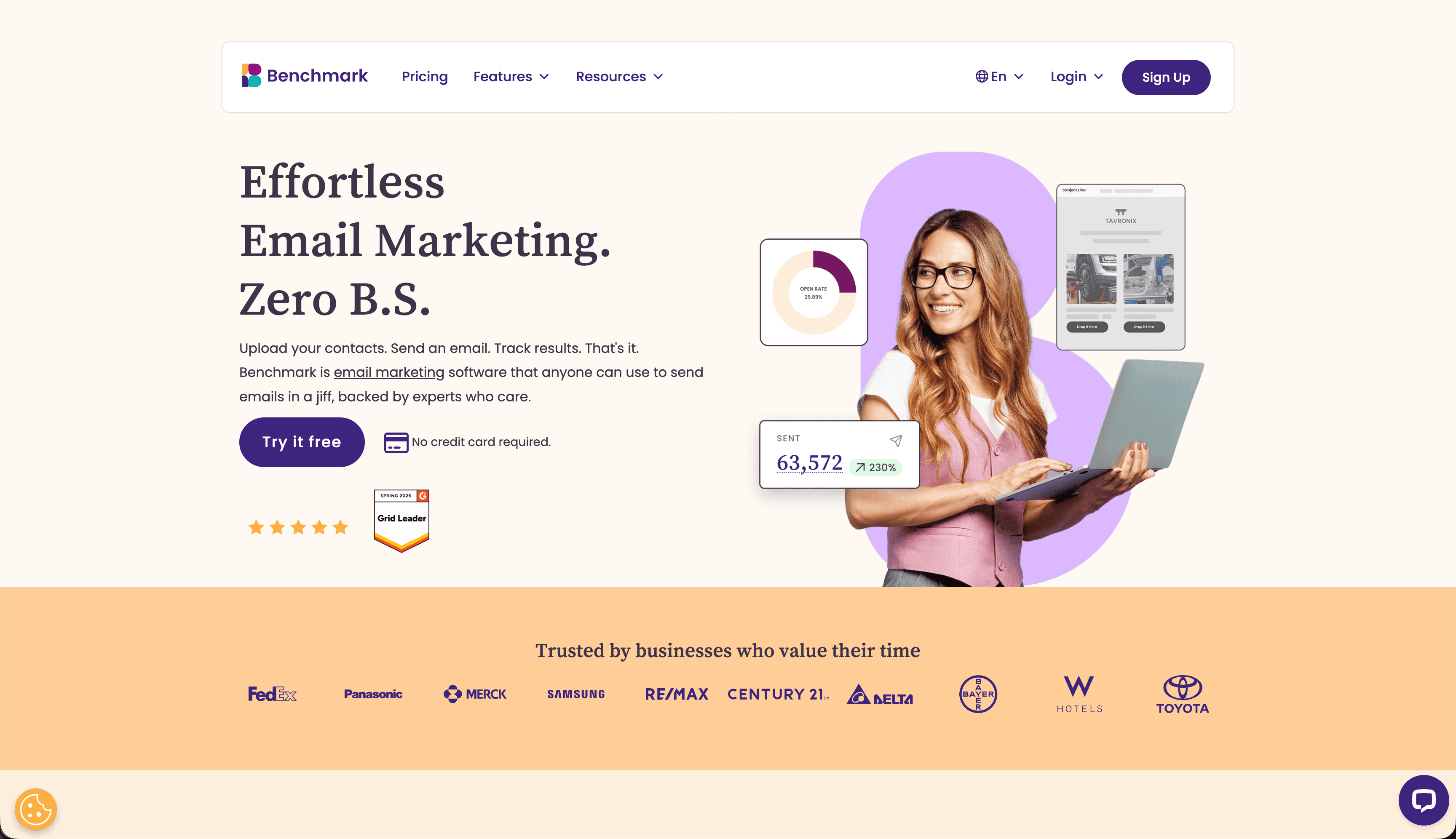 Benchmark Email landing page screenshot