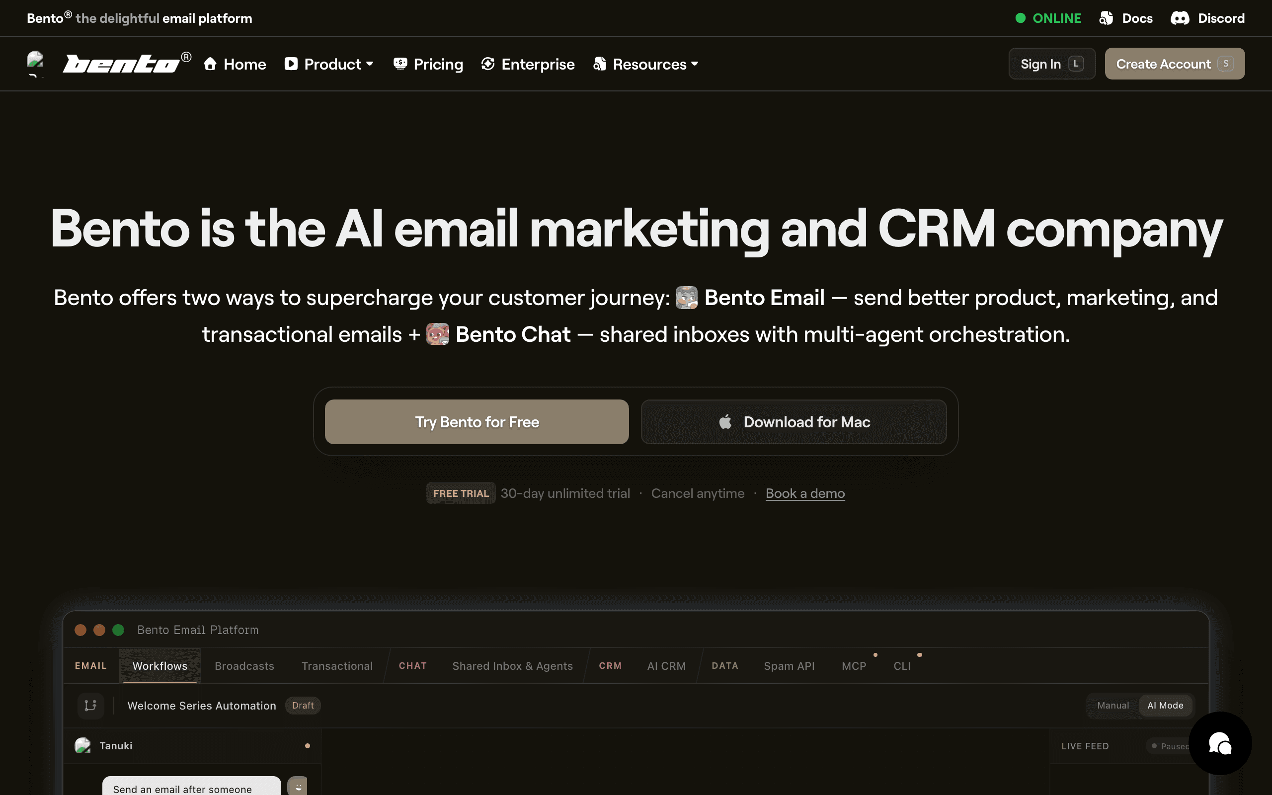 Bento landing page screenshot