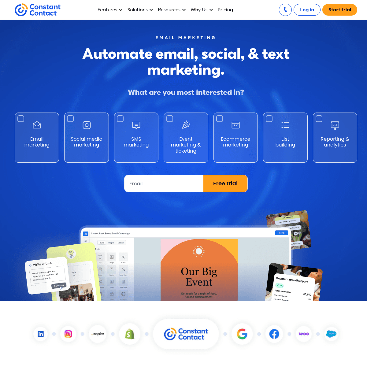 Constant Contact landing page screenshot