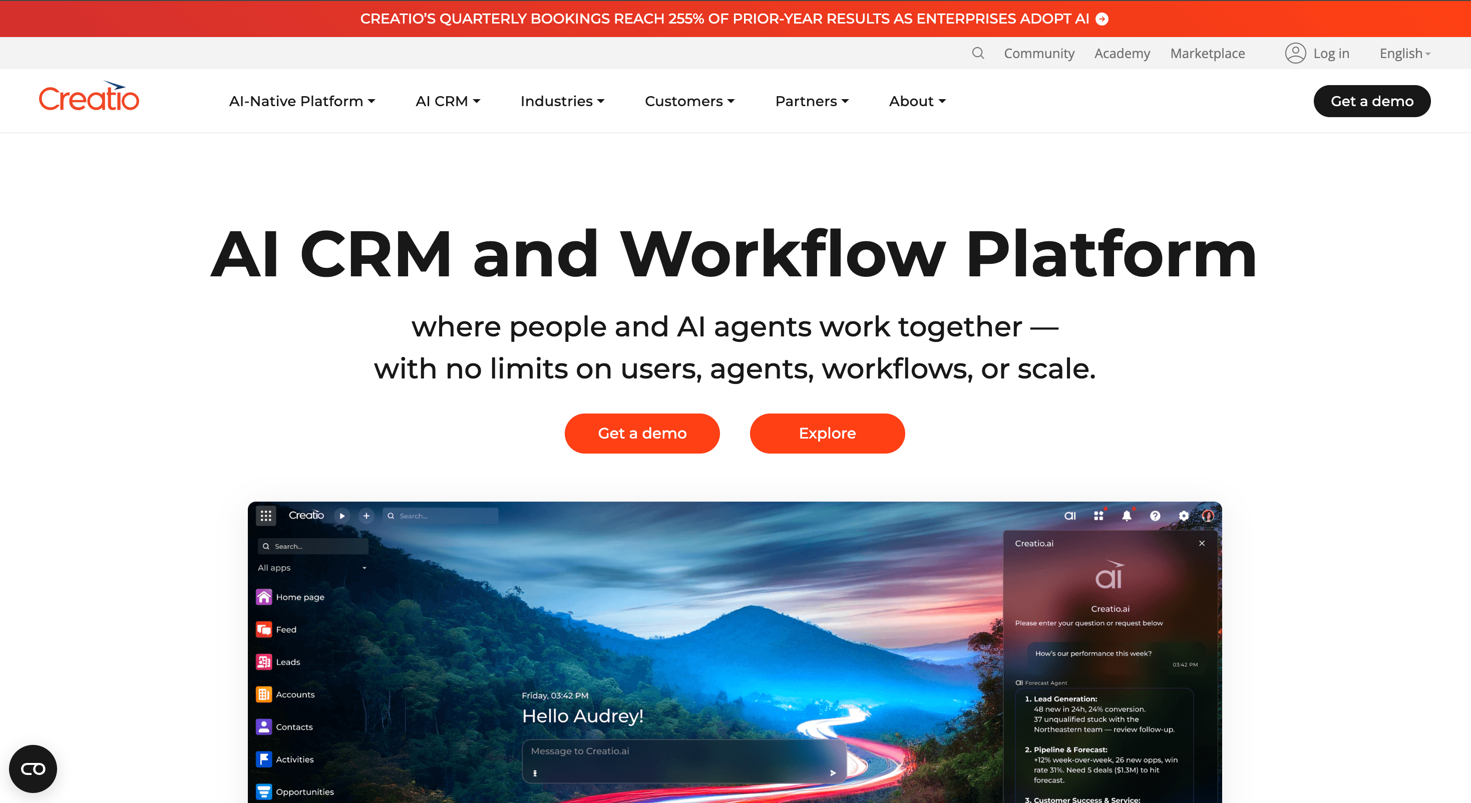 Creatio landing page screenshot