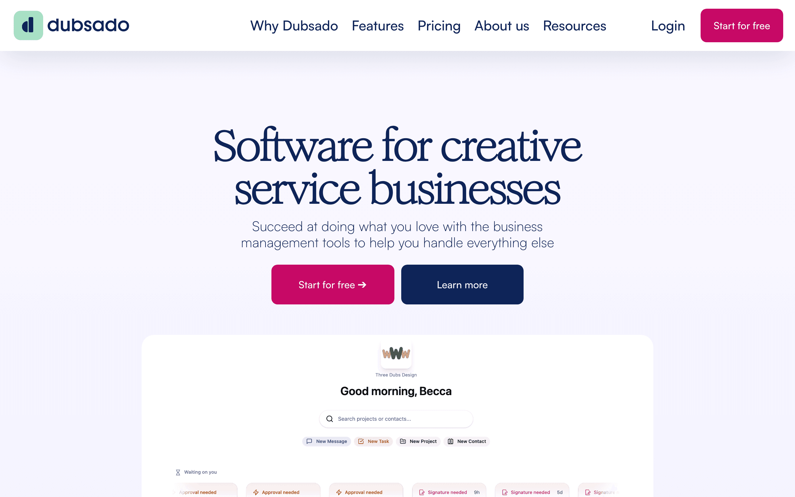 Dubsado landing page screenshot