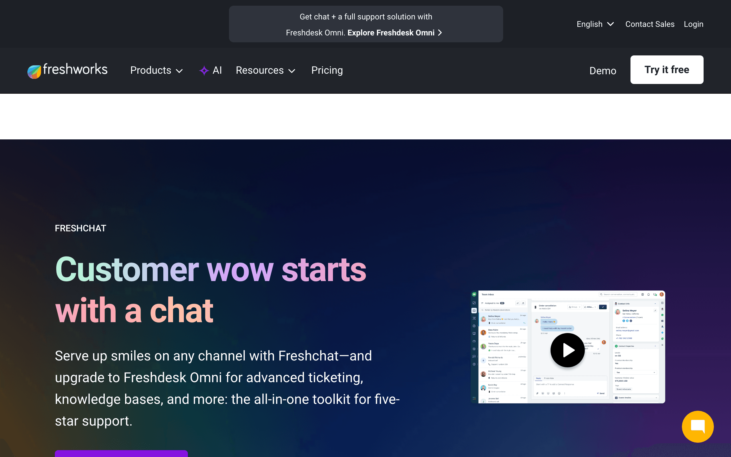 Freshchat landing page screenshot