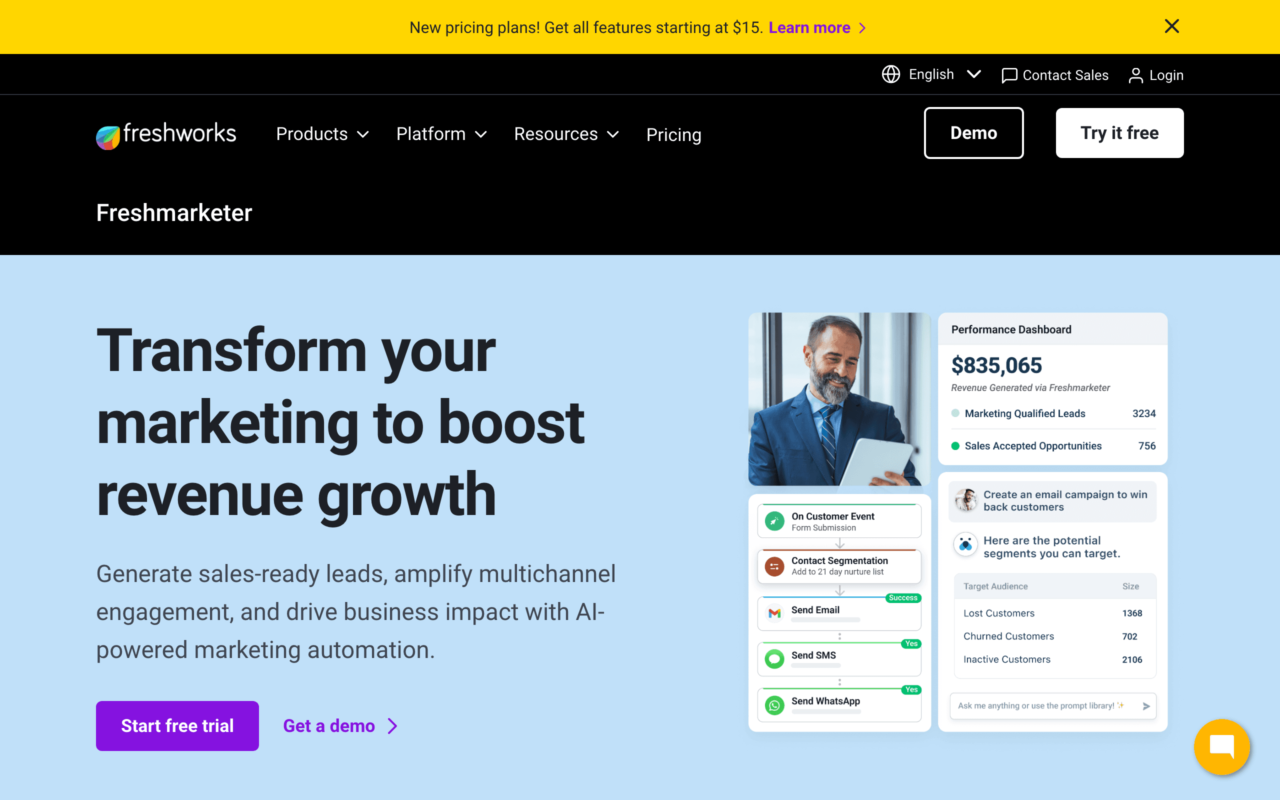 Freshmarketer dashboard screenshot