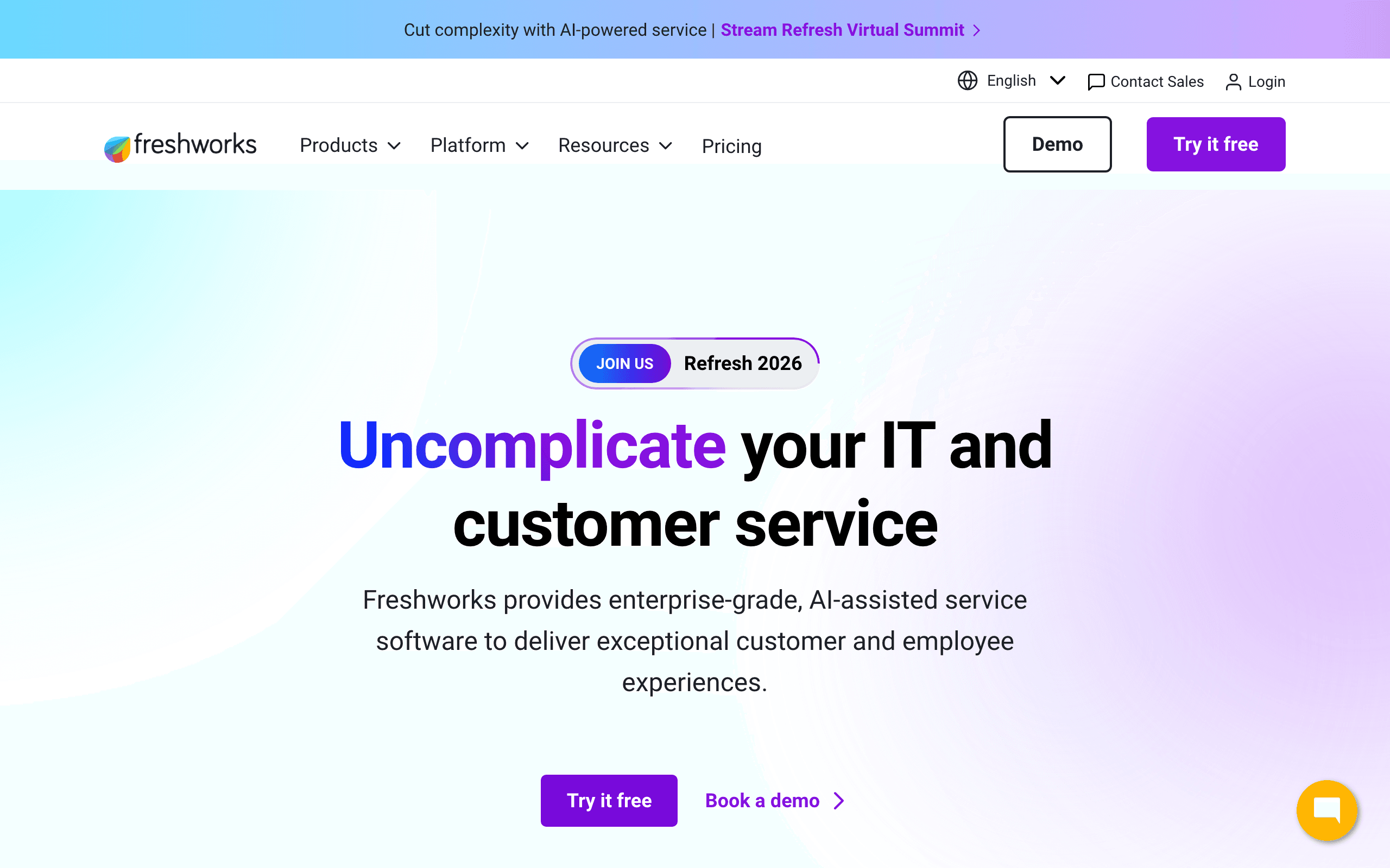 Freshworks landing page screenshot