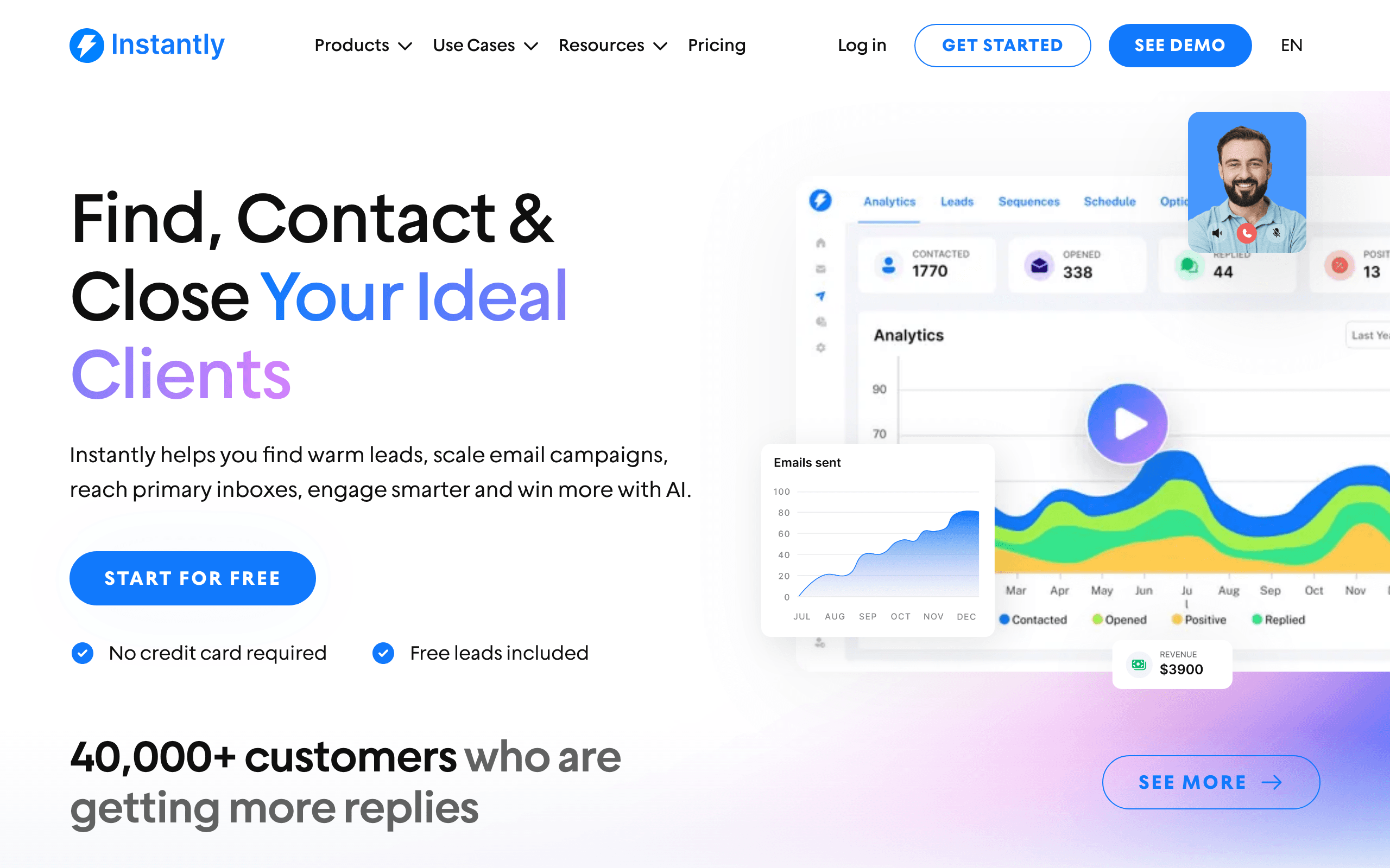 Instantly landing page screenshot