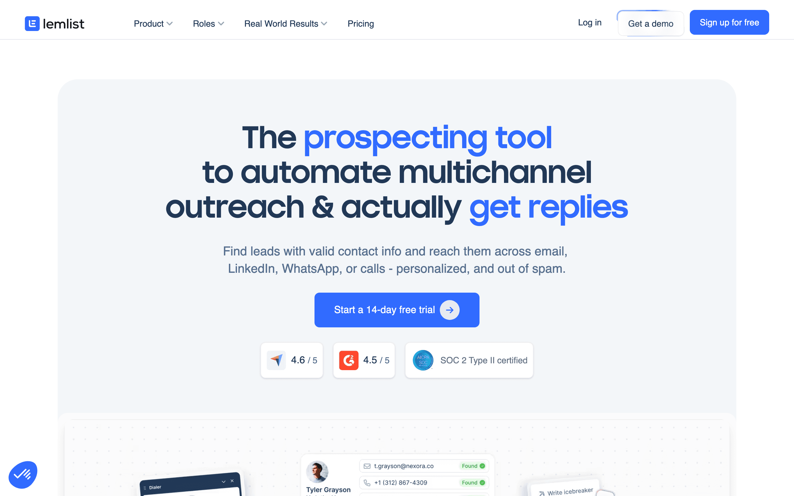 Lemlist landing page screenshot