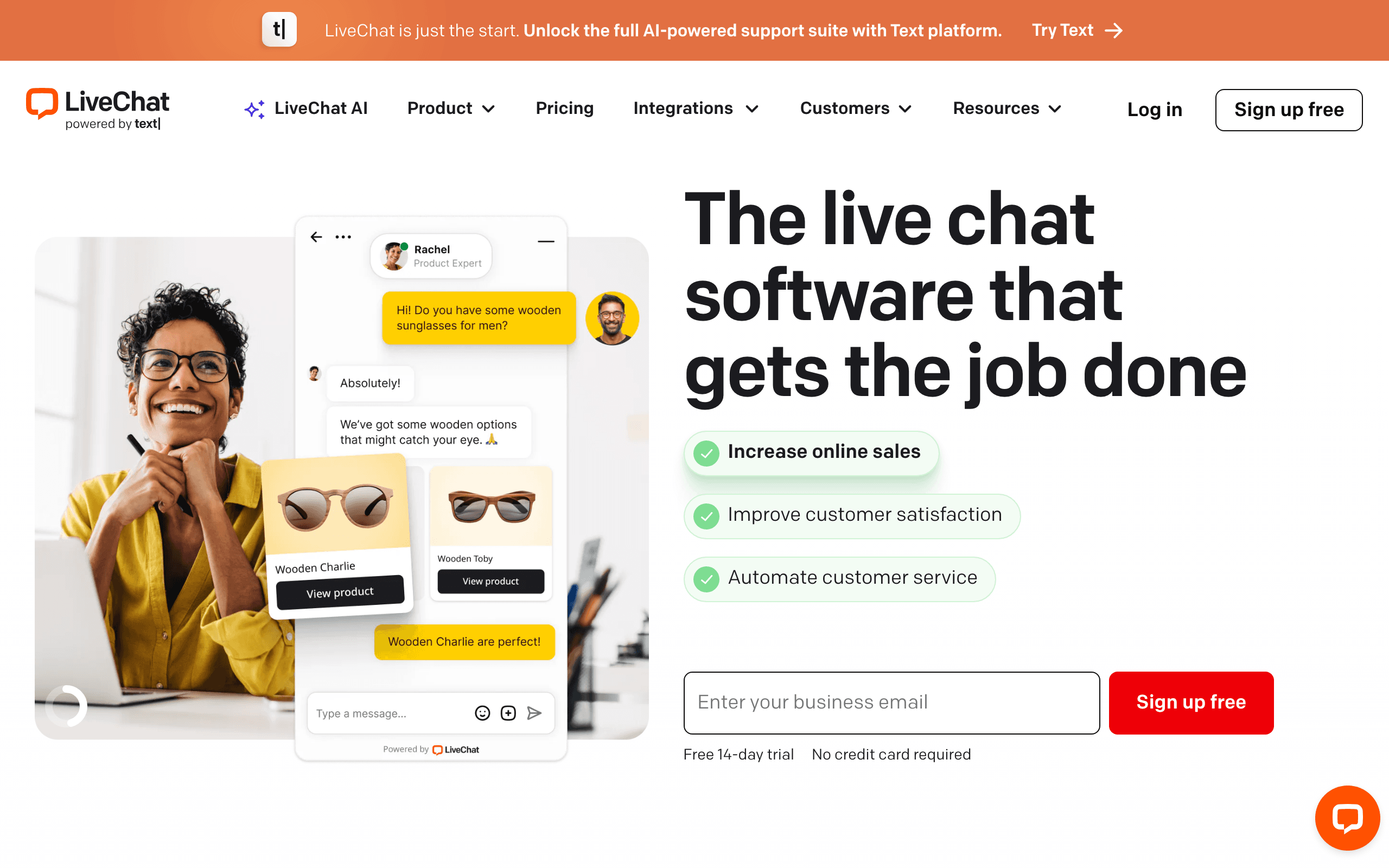LiveChat landing page screenshot