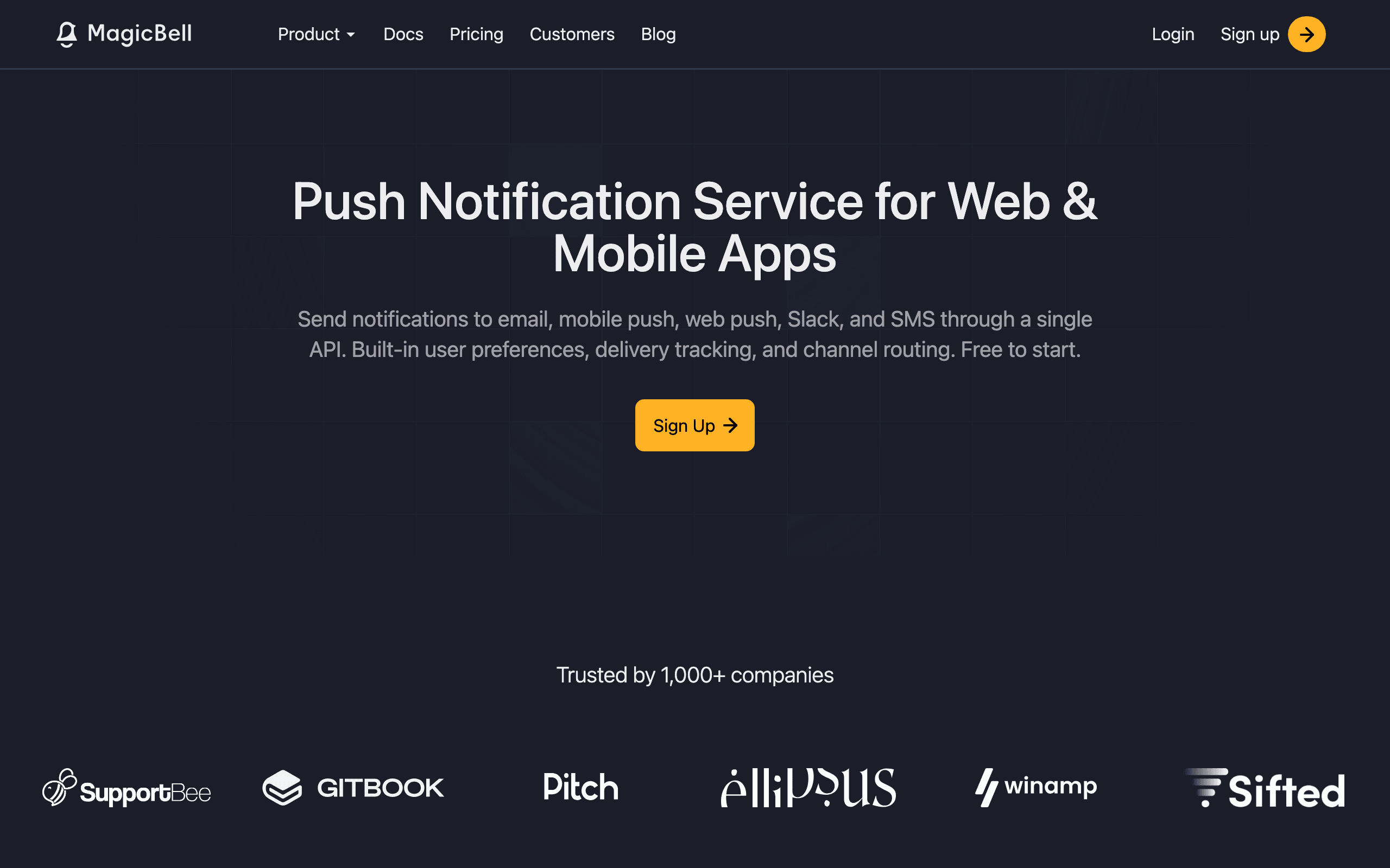 MagicBell landing page screenshot