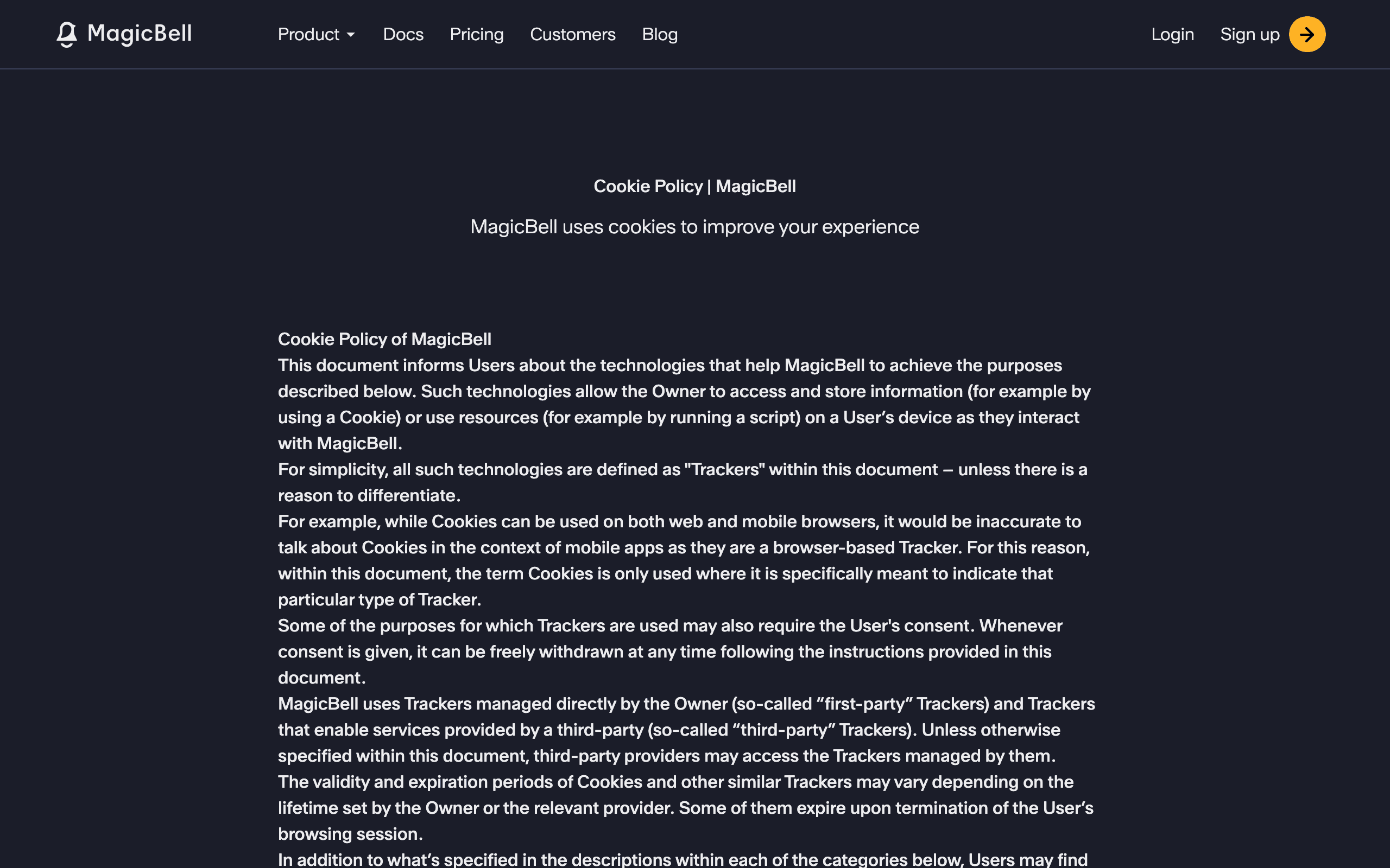 MagicBell landing page screenshot