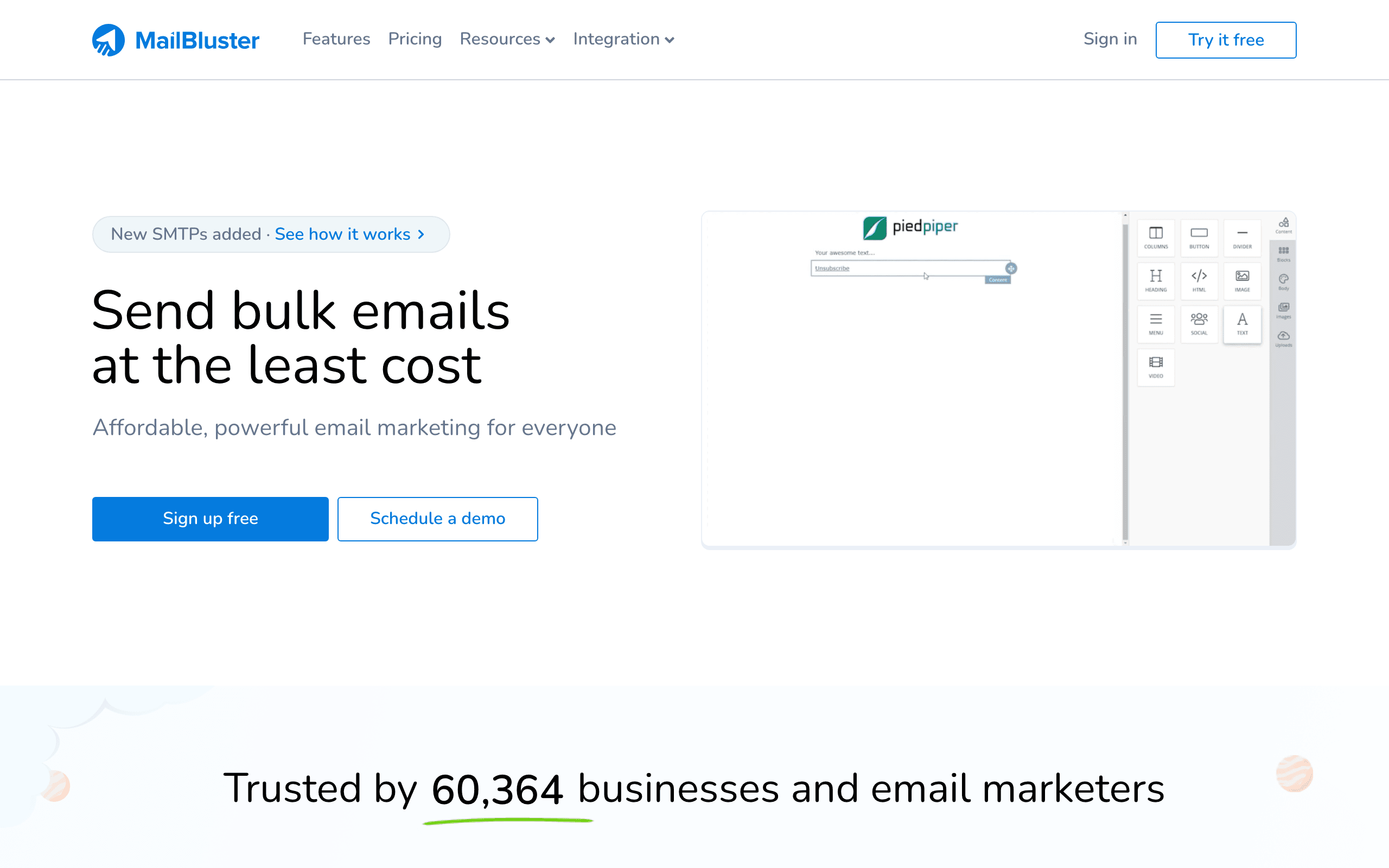 MailBluster landing page screenshot