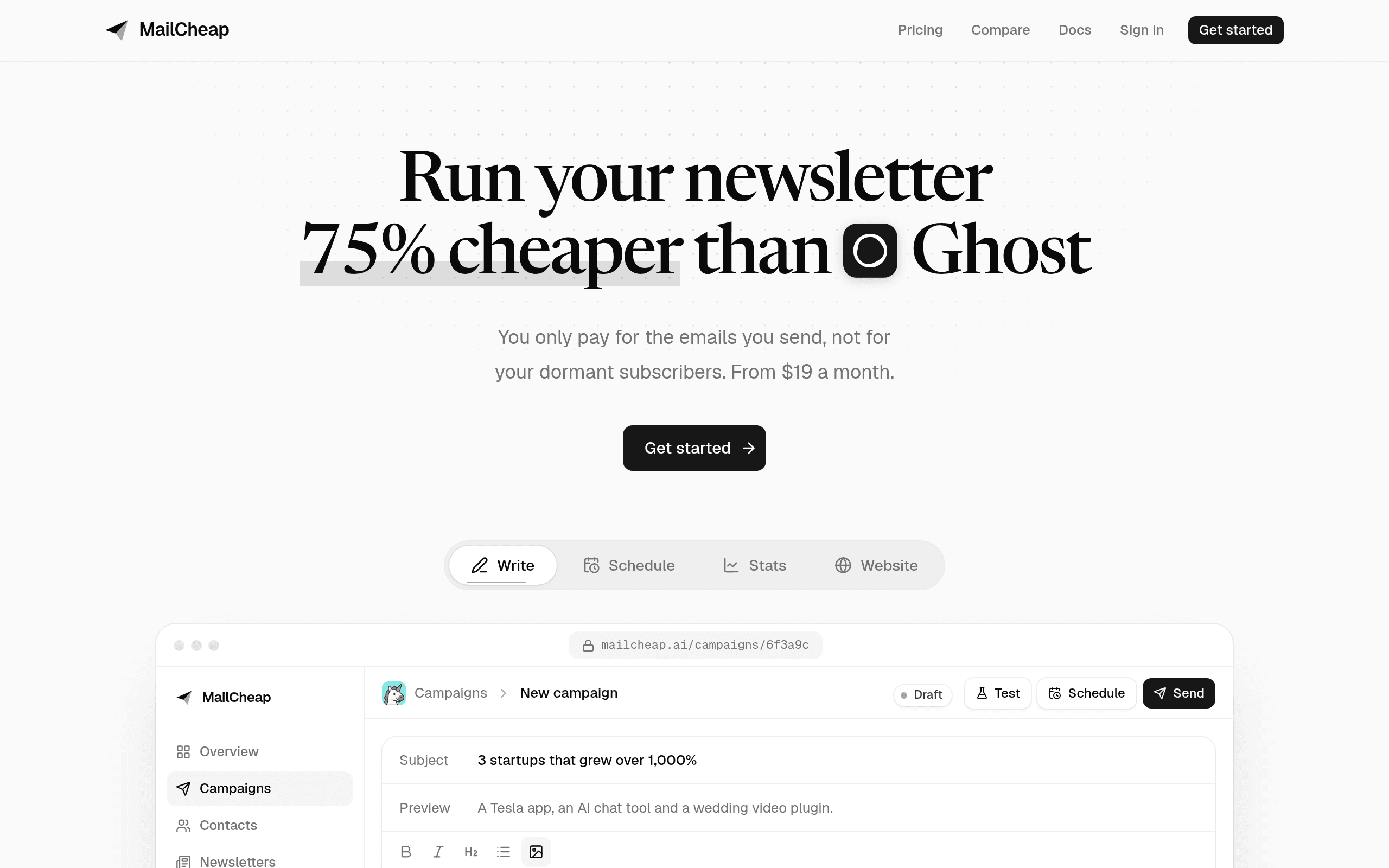 MailCheap dashboard screenshot