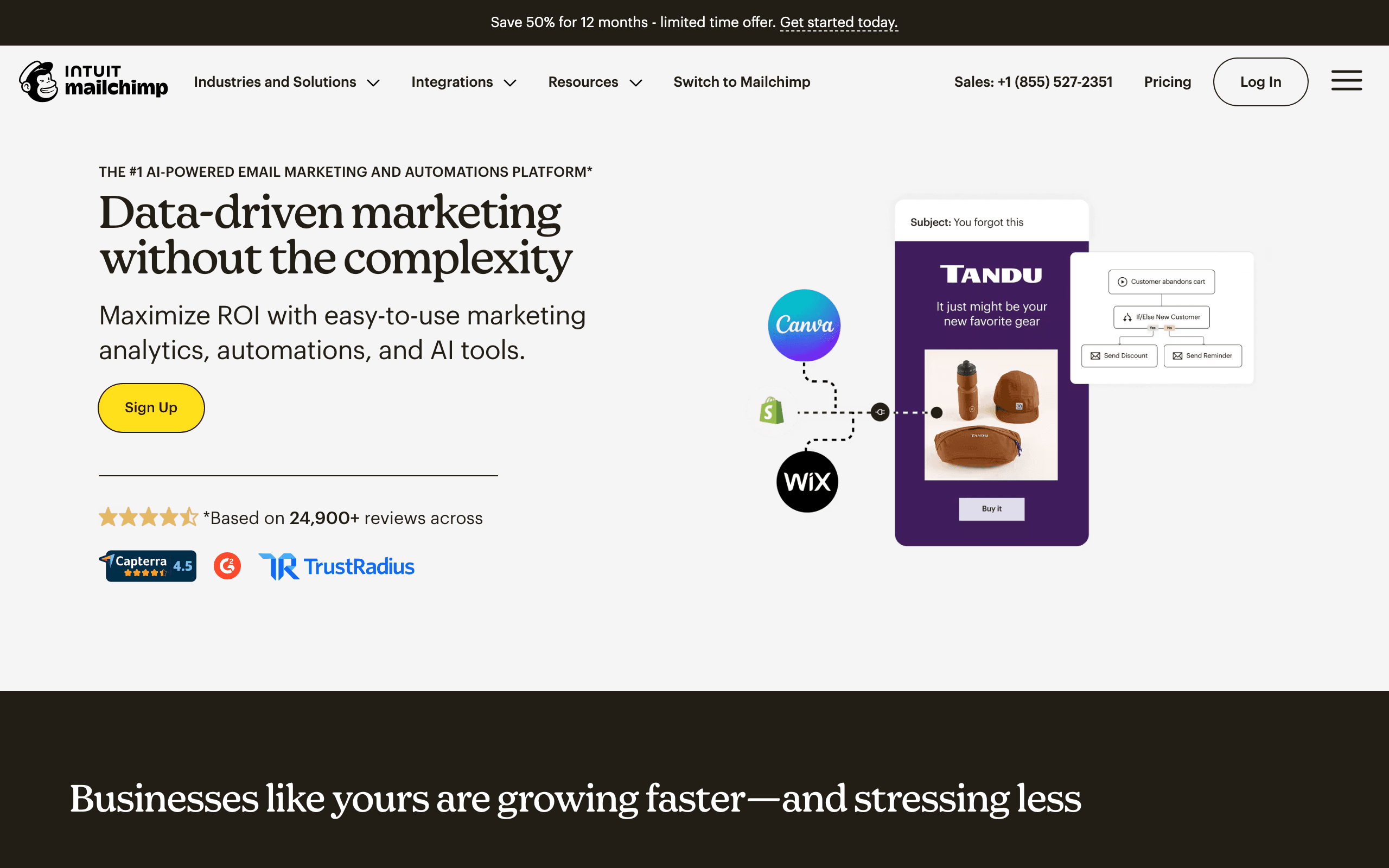 Mailchimp landing page screenshot