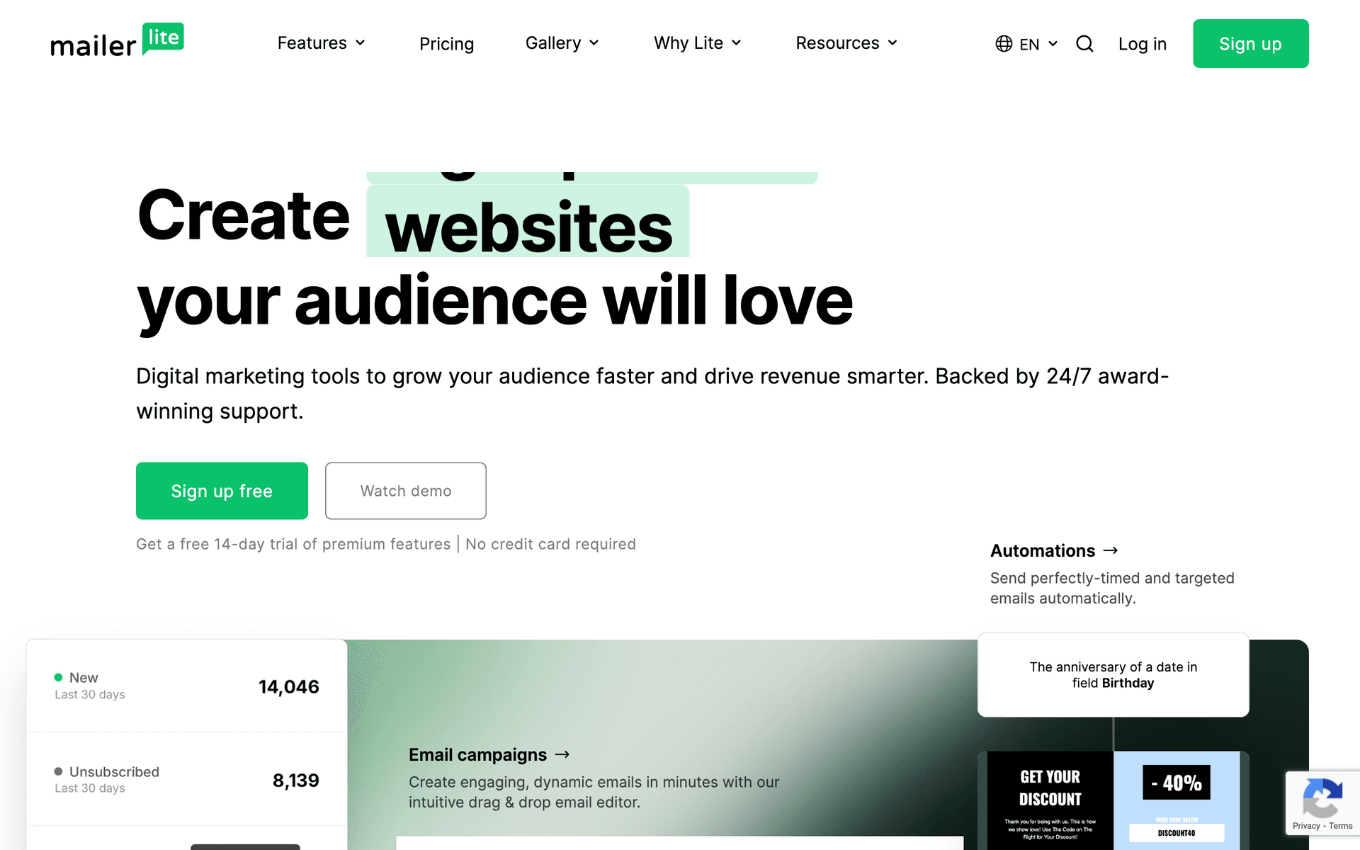 MailerLite dashboard screenshot