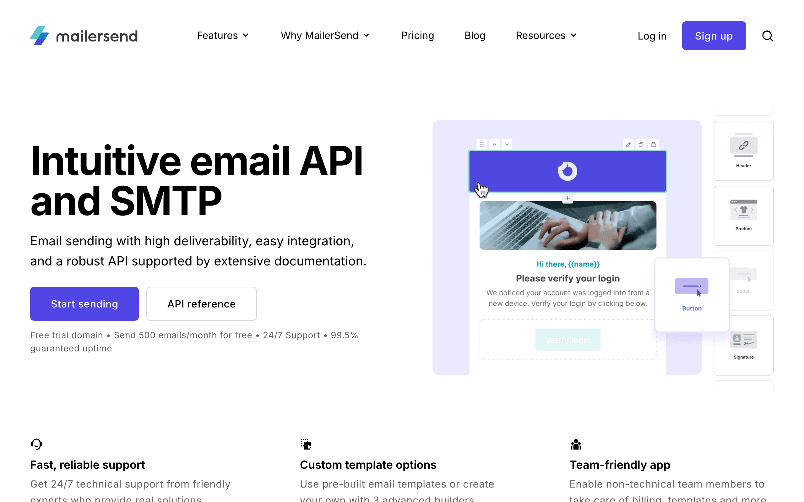 MailerSend landing page screenshot