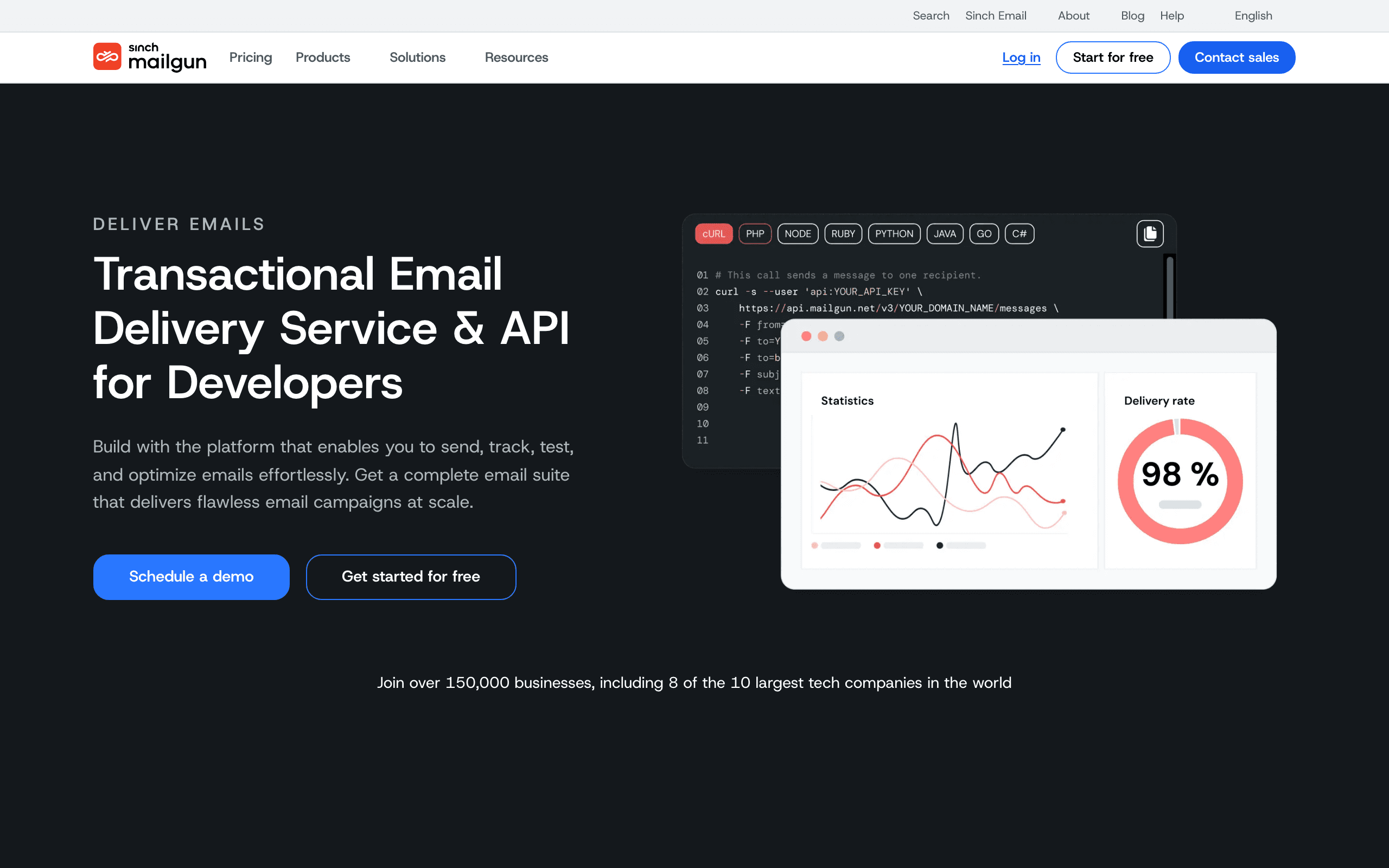 Mailgun landing page screenshot