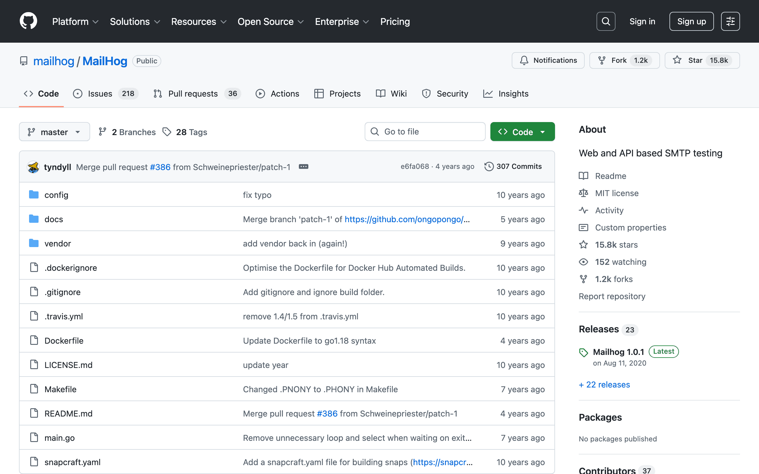 Mailhog landing page screenshot