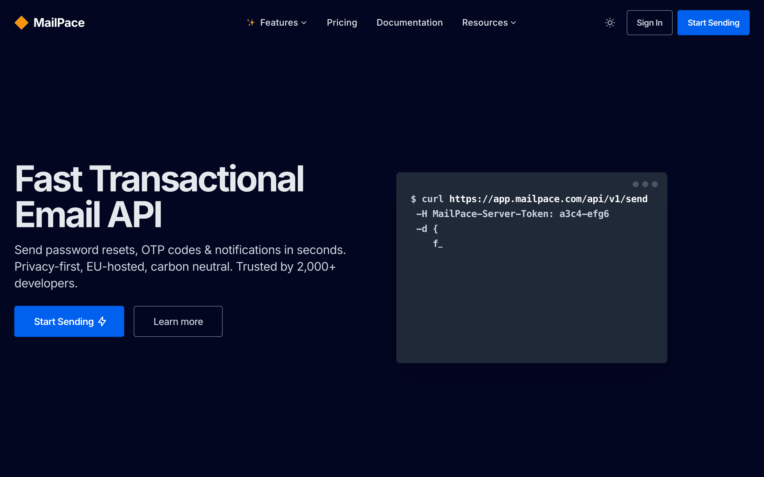 MailPace dashboard screenshot
