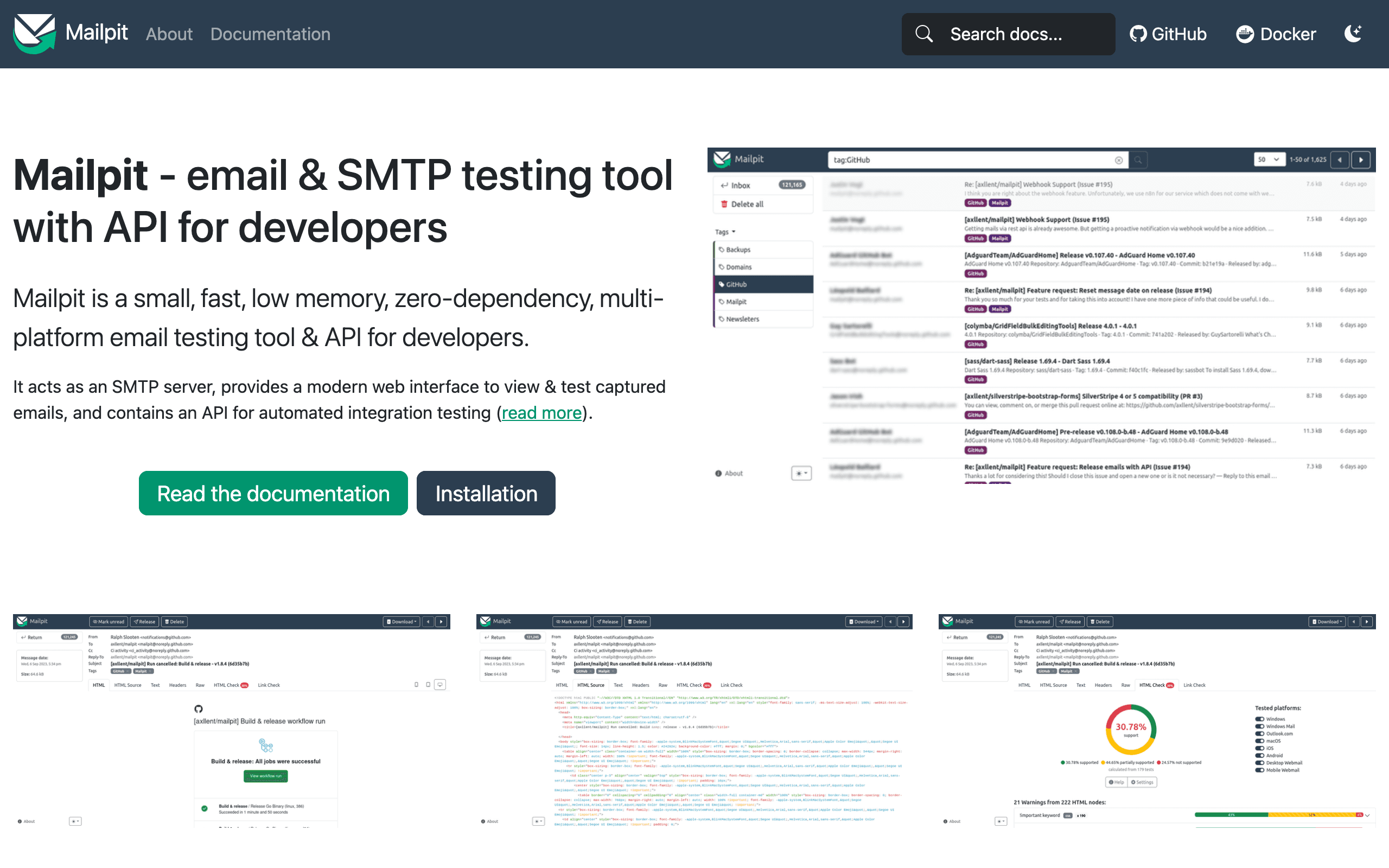 Mailpit landing page screenshot