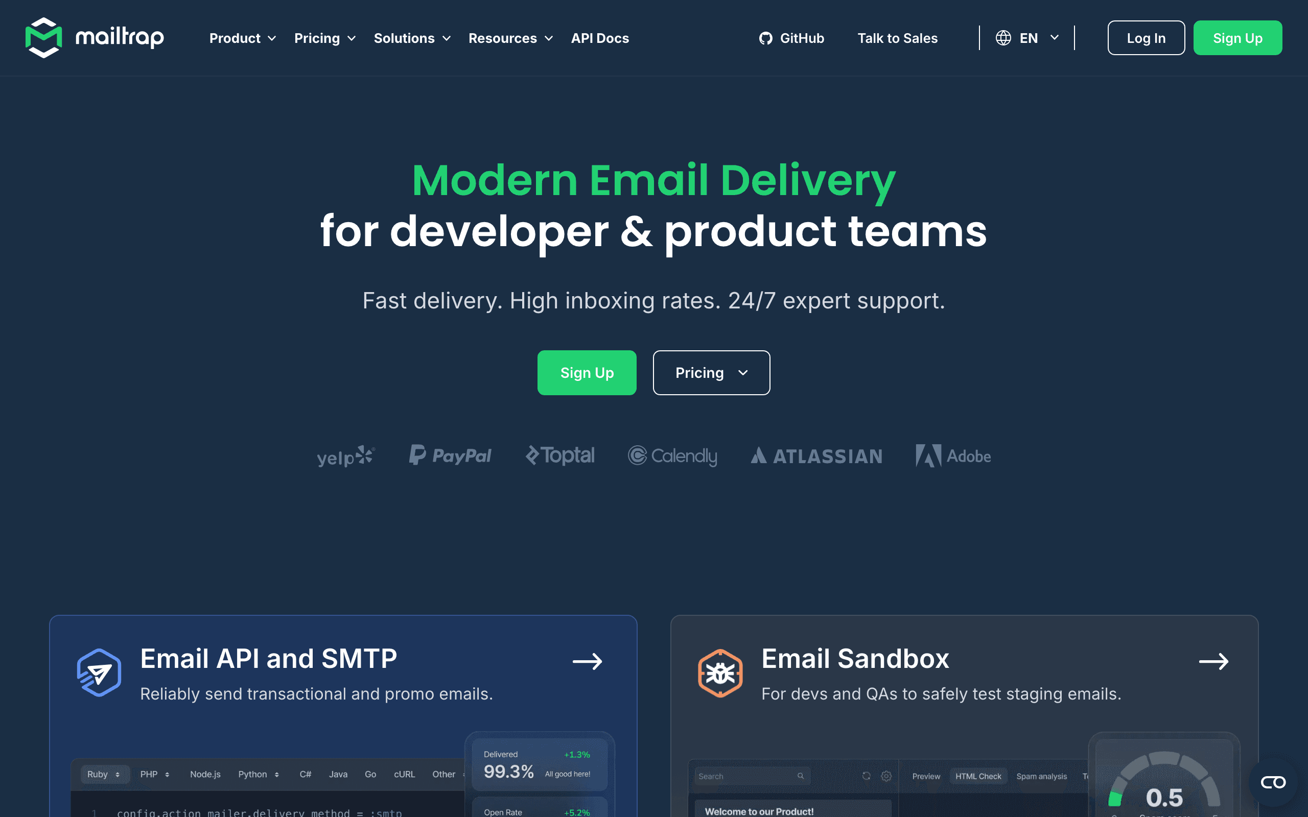 Mailtrap landing page screenshot