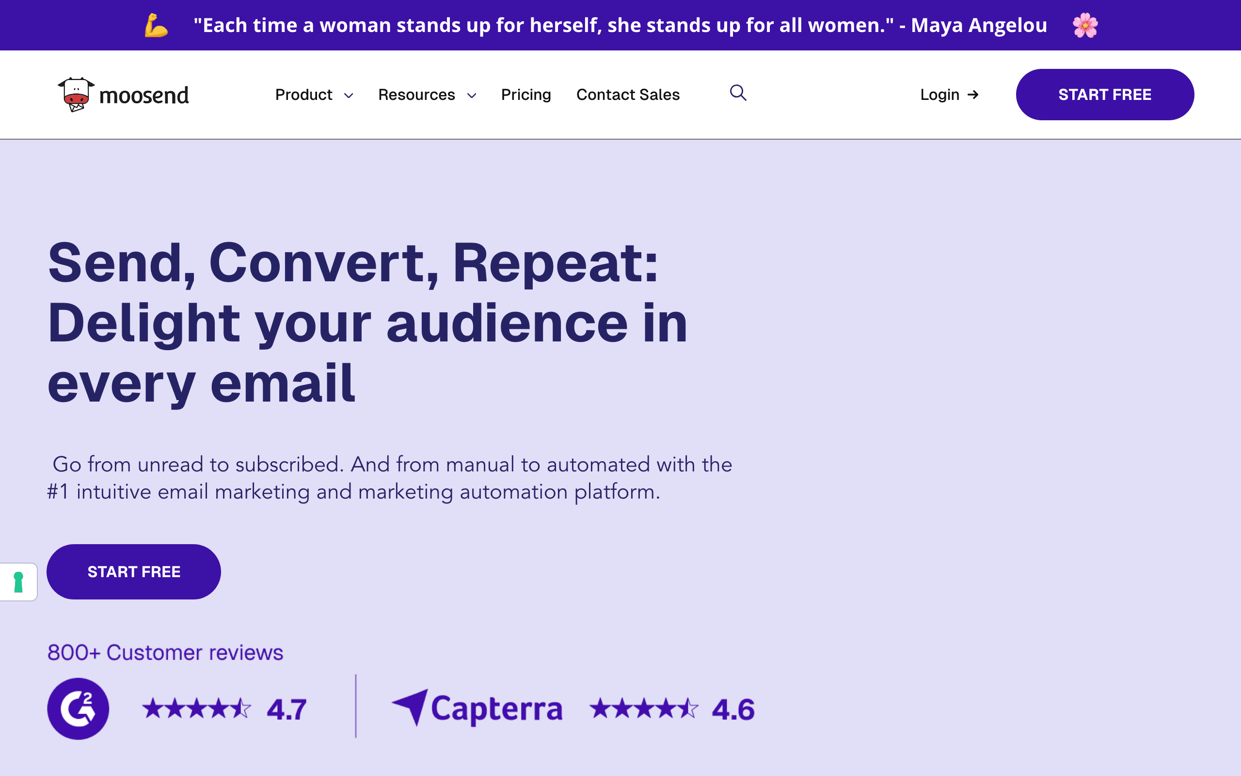 Moosend landing page screenshot