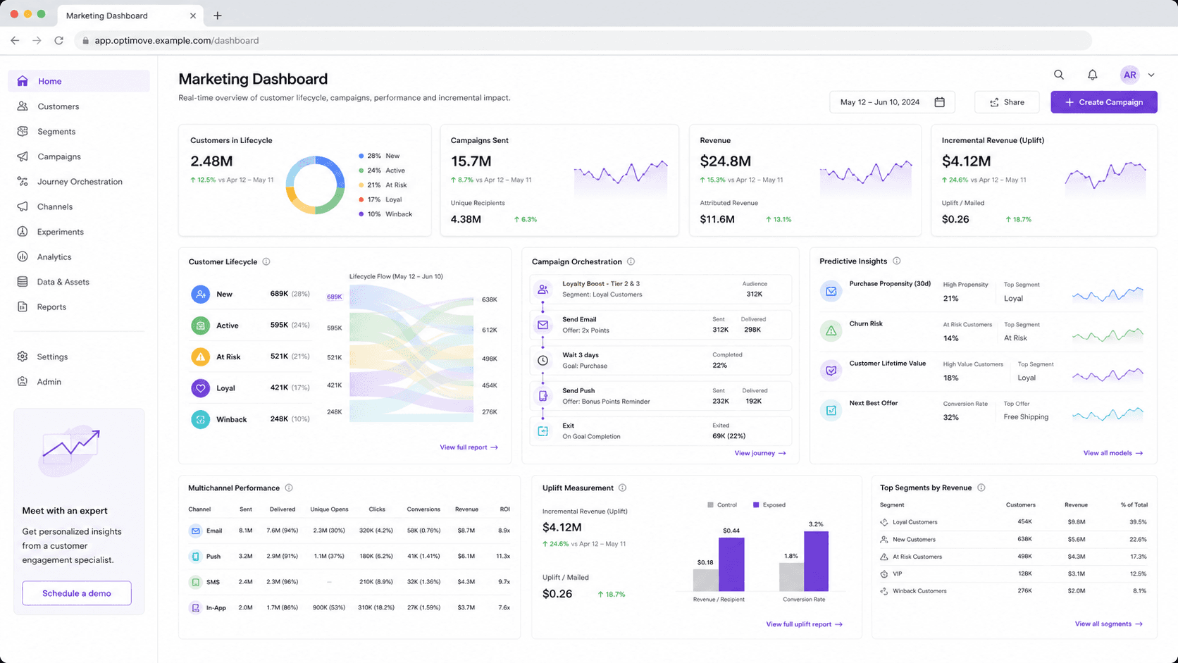 Optimove dashboard screenshot