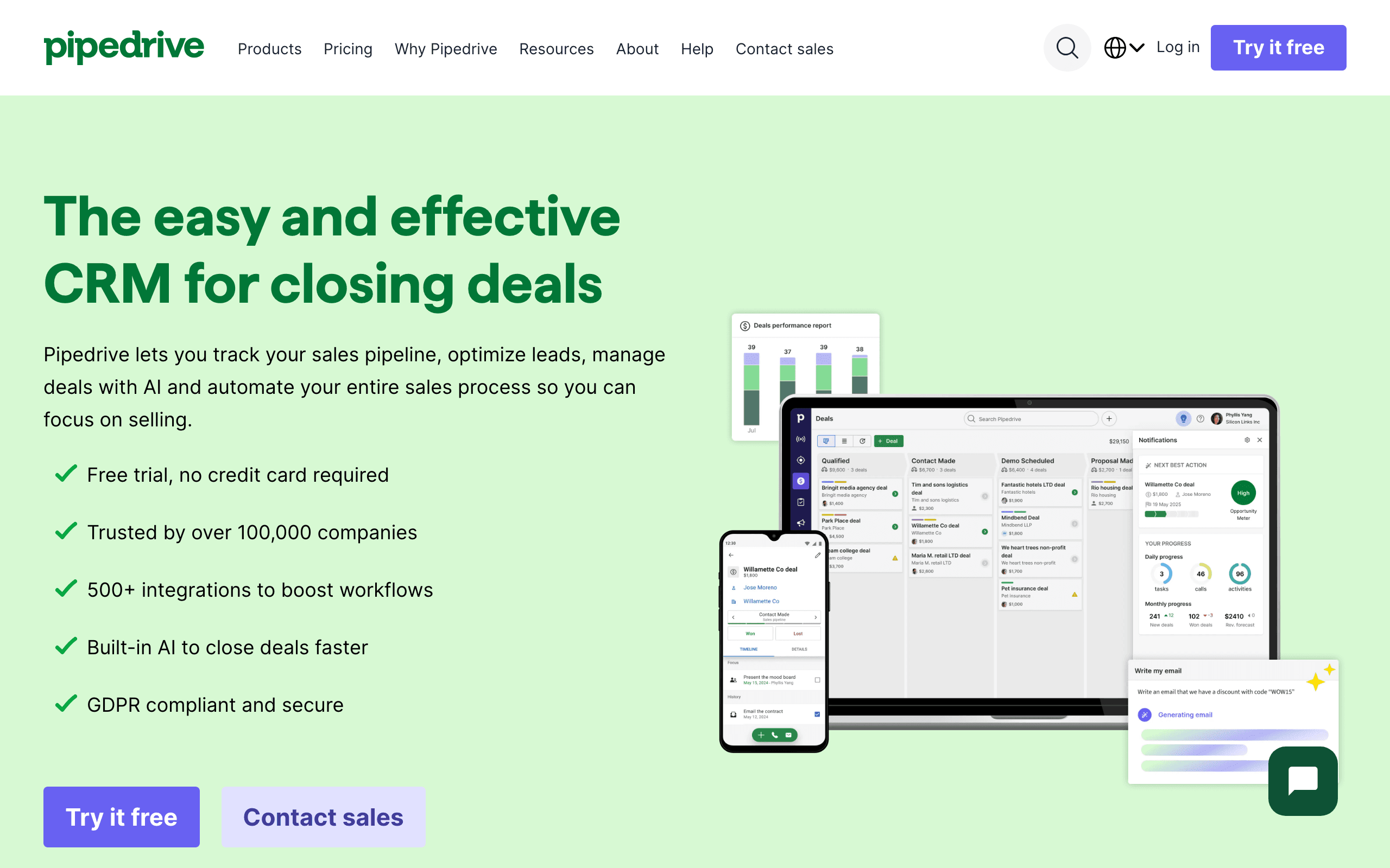 Pipedrive landing page screenshot