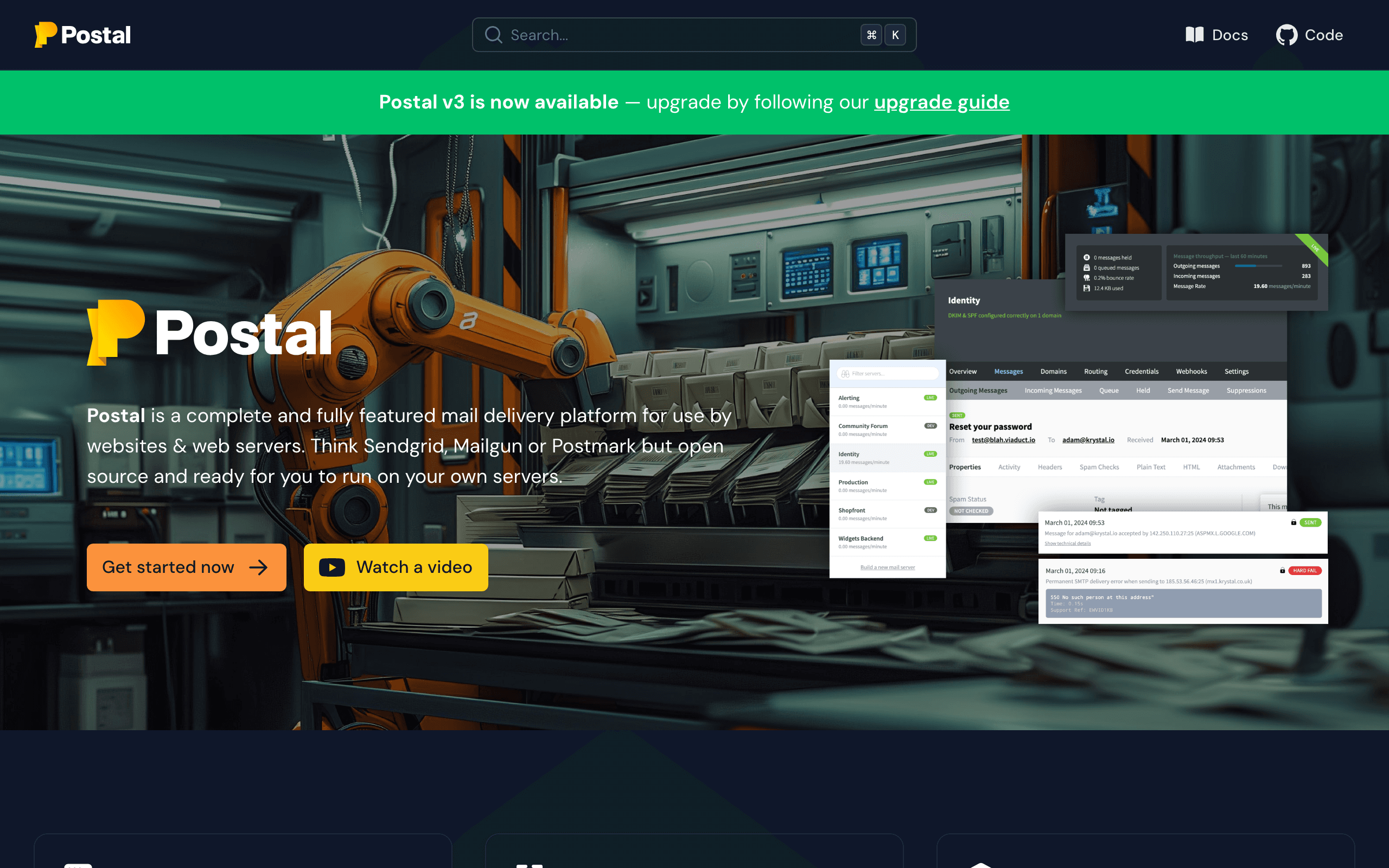 Postal landing page screenshot