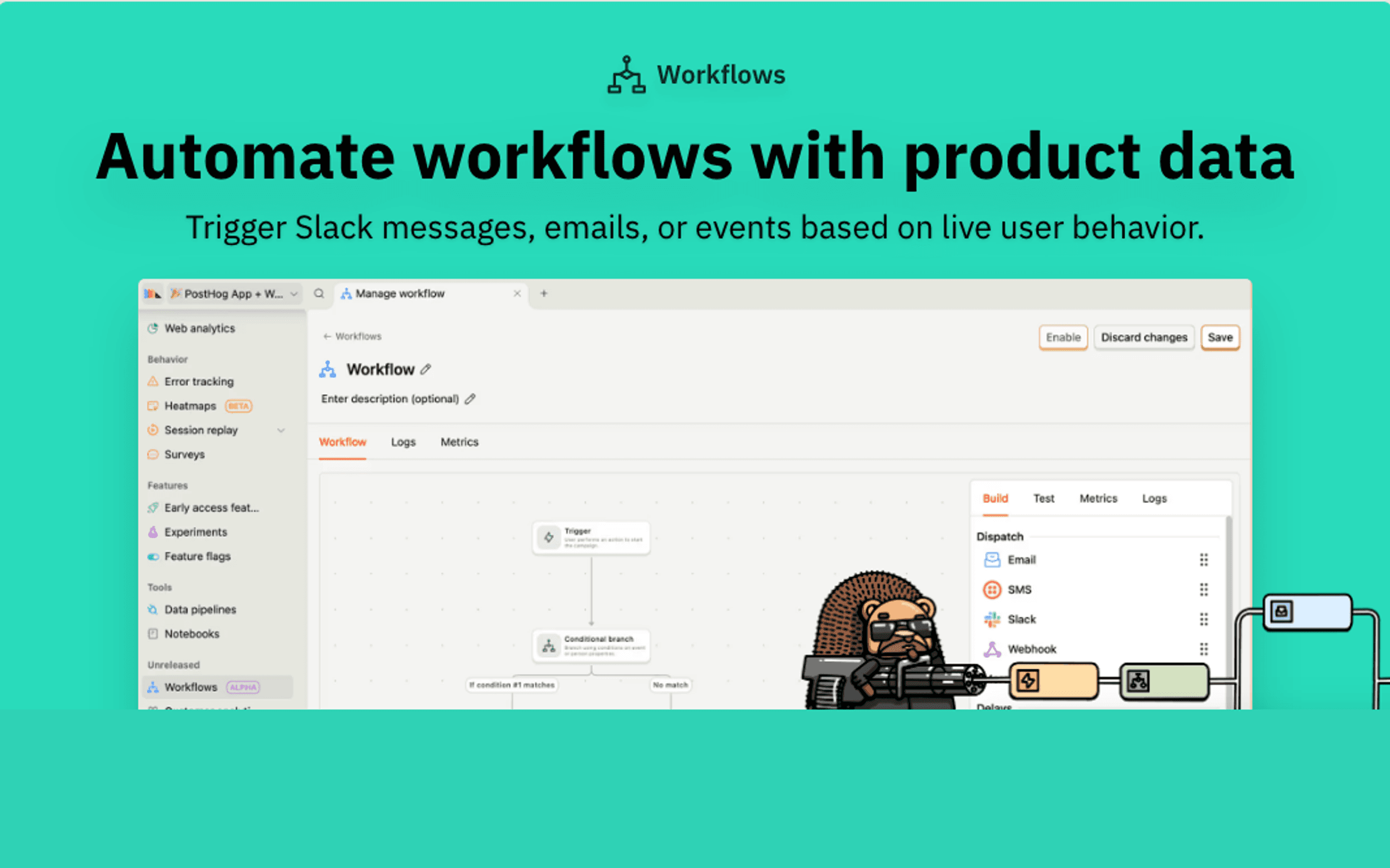 PostHog Workflows dashboard screenshot