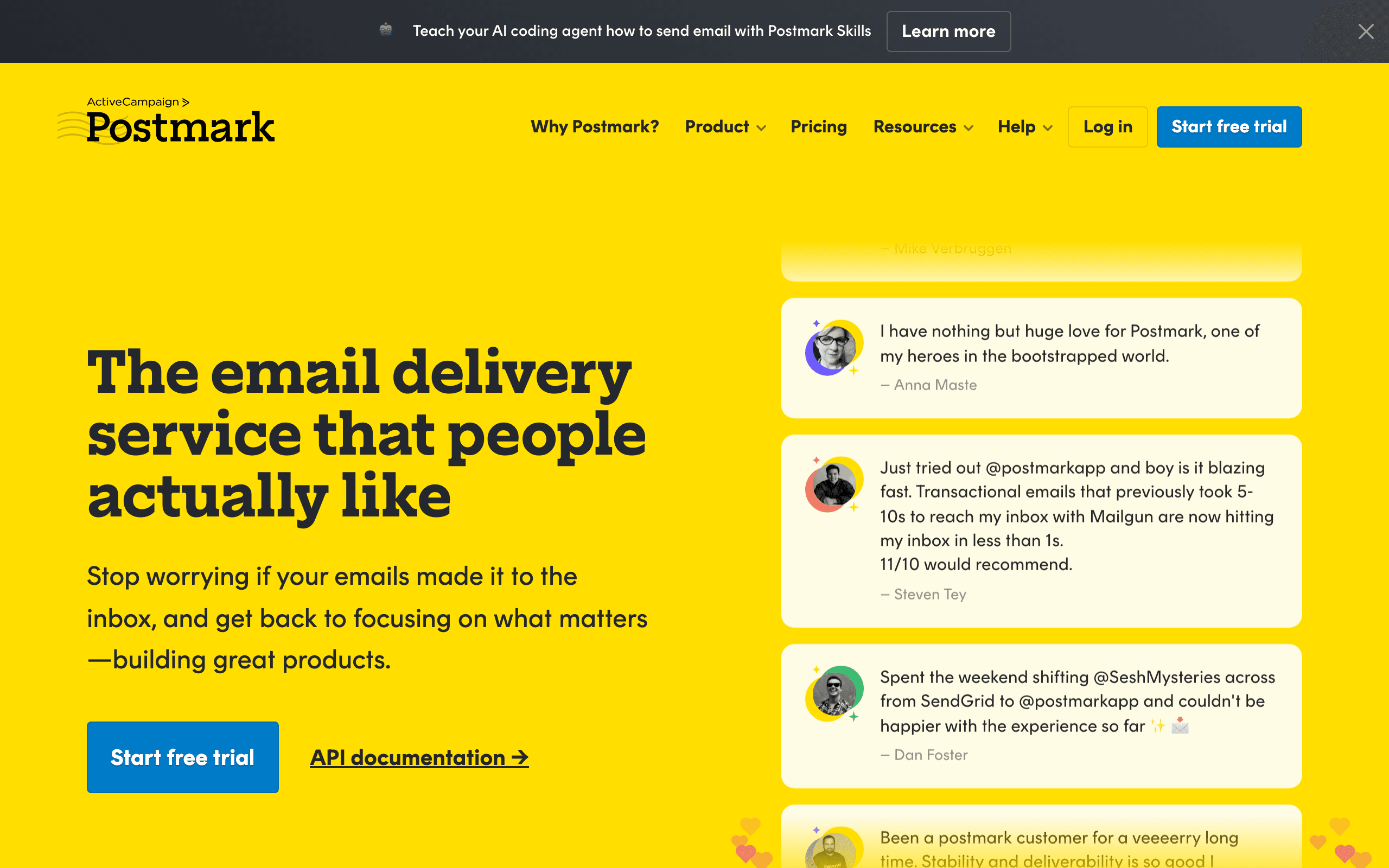 Postmark landing page screenshot