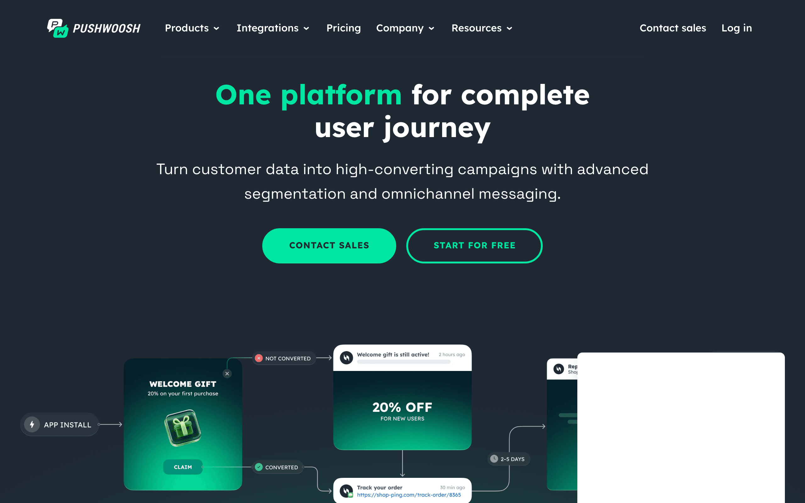 Pushwoosh landing page screenshot