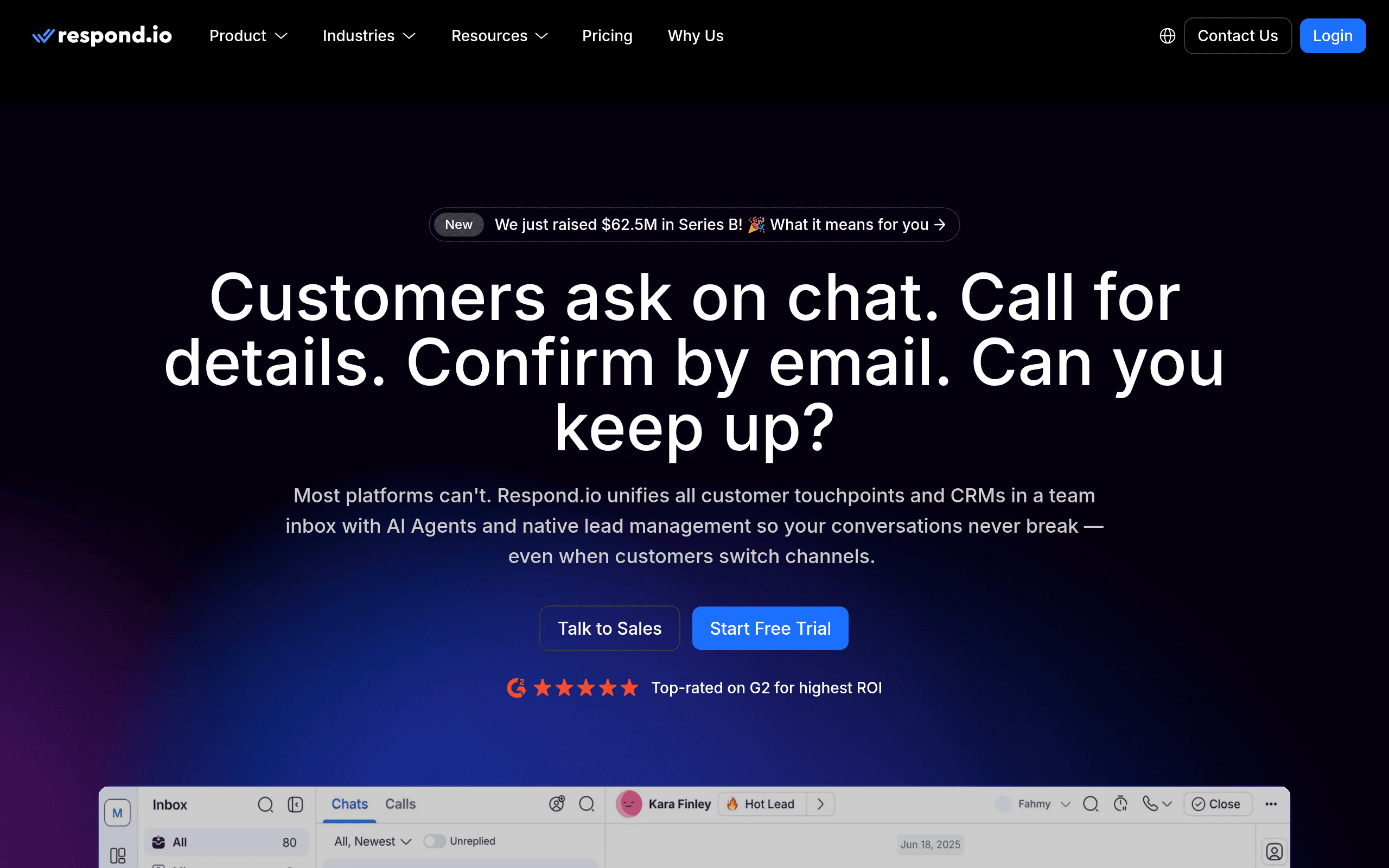 Respond.io landing page screenshot
