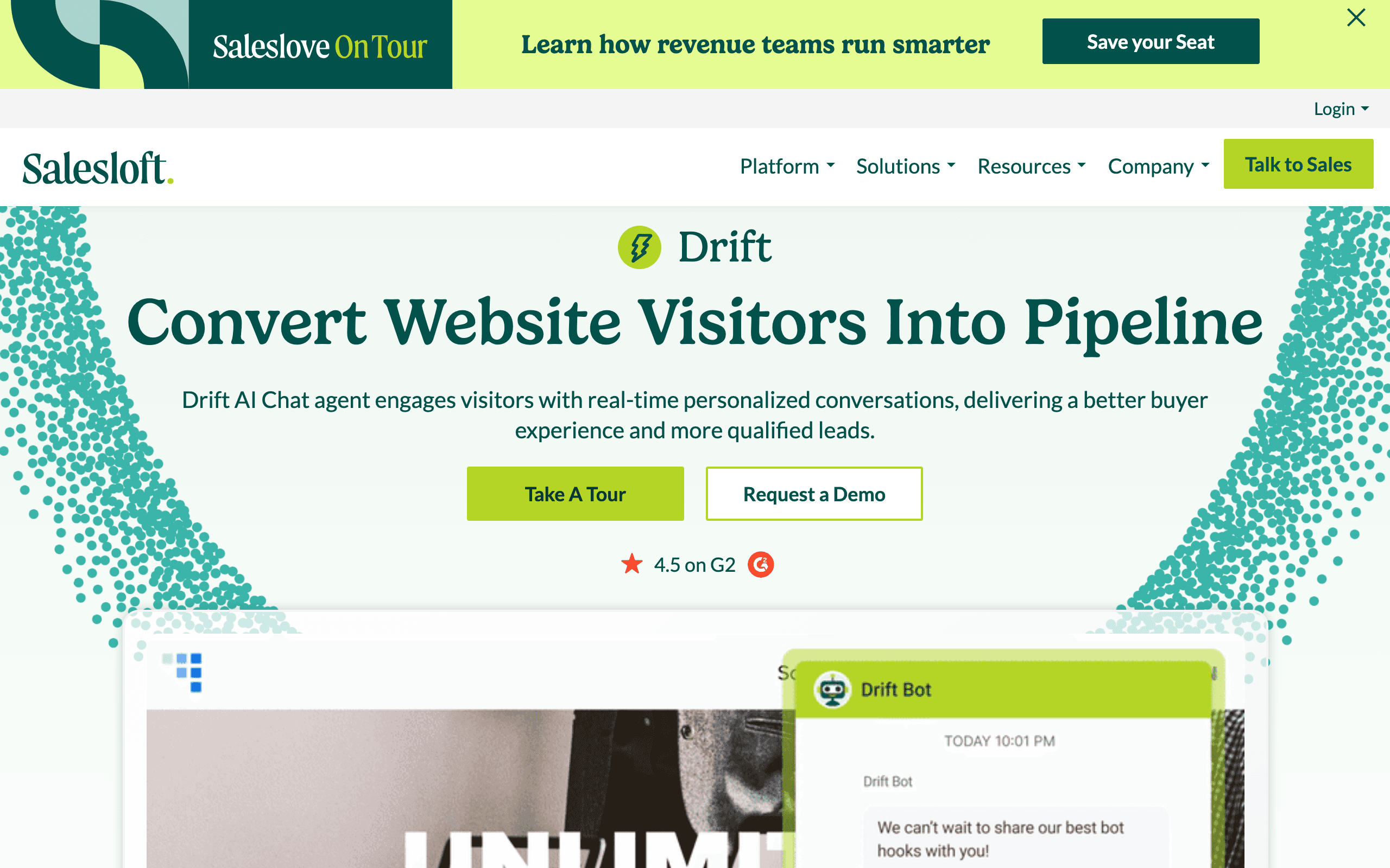 Salesloft (Drift Platform) landing page screenshot