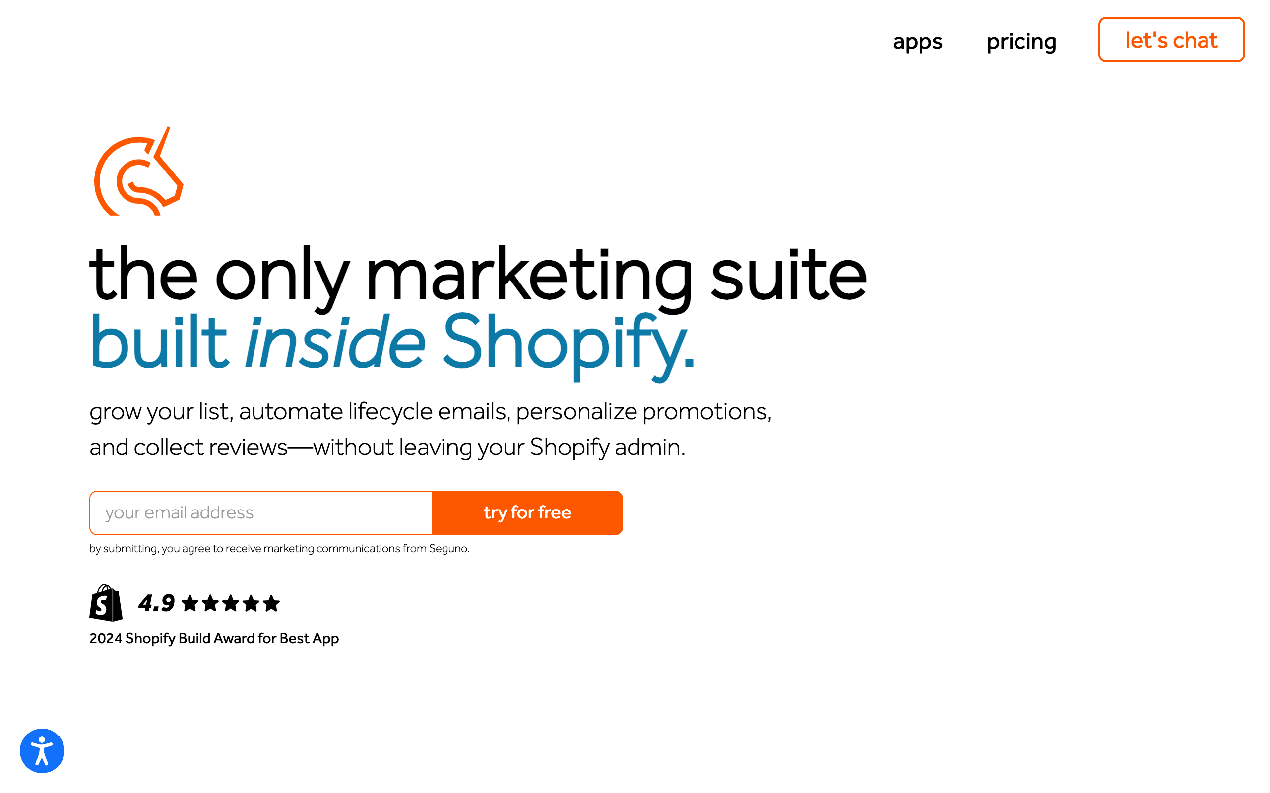 Seguno landing page screenshot