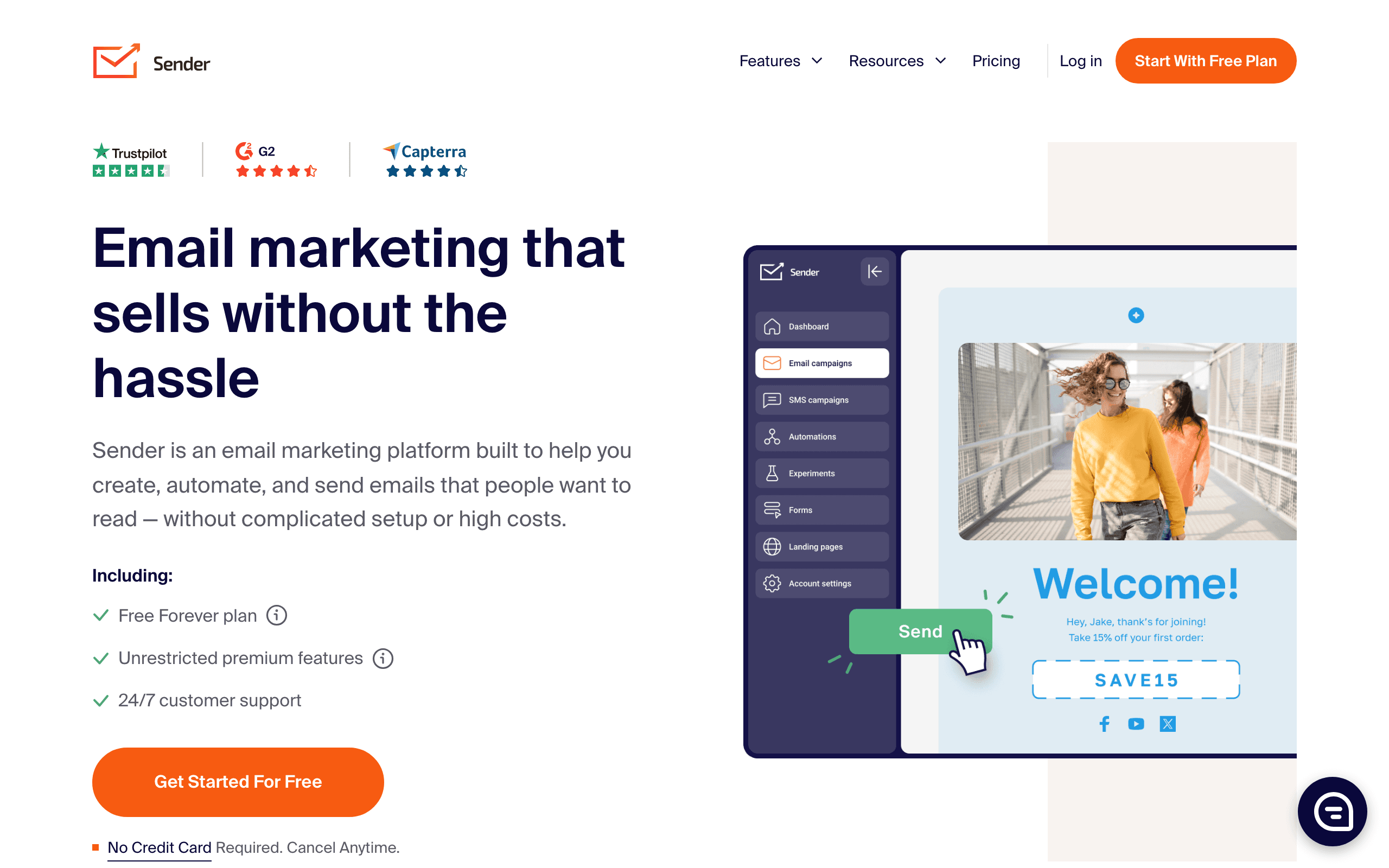 Sender landing page screenshot