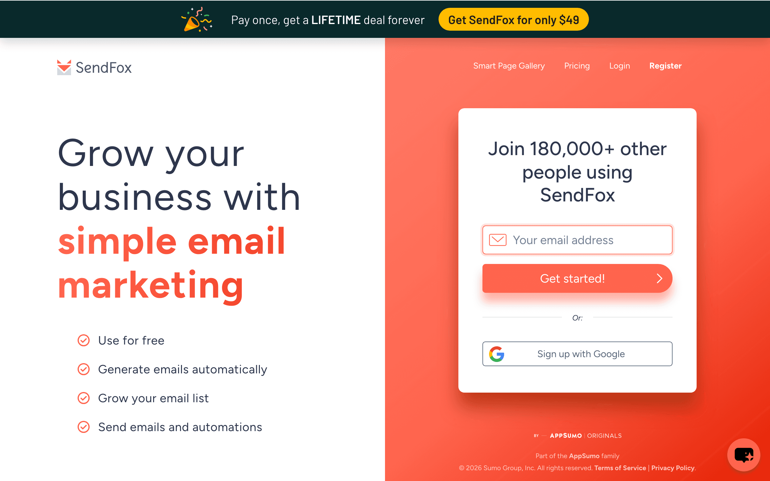 SendFox landing page screenshot