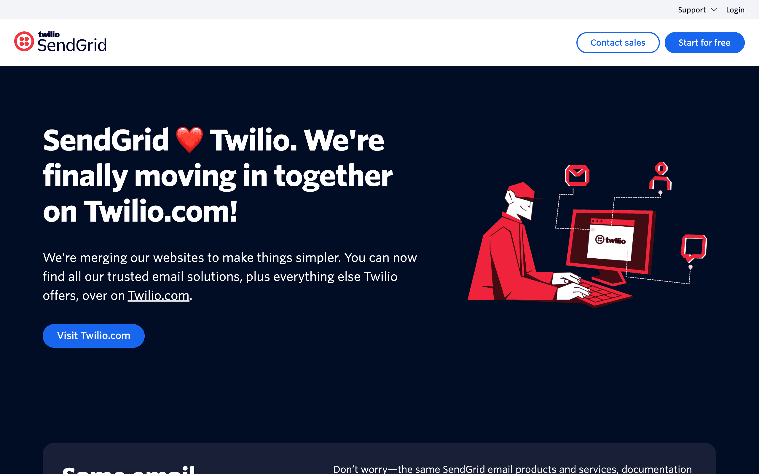 SendGrid landing page screenshot