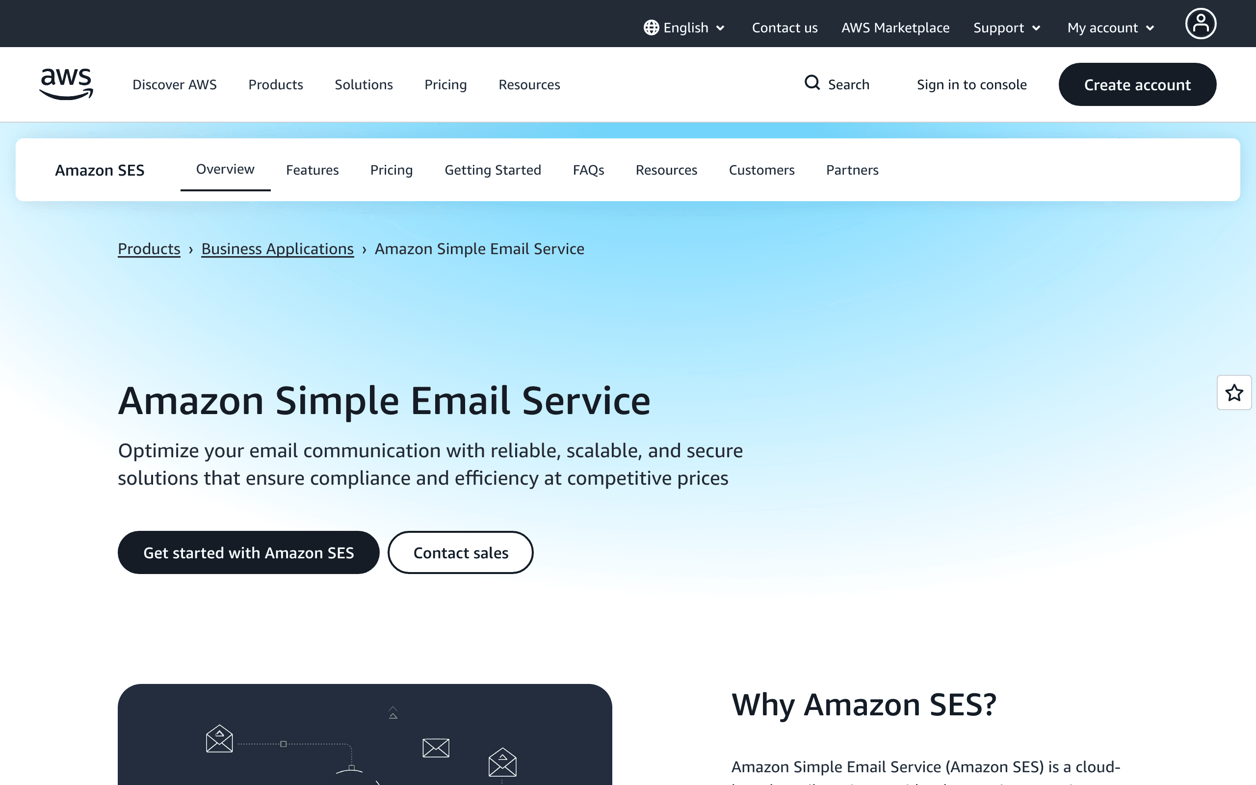 Amazon SES landing page screenshot