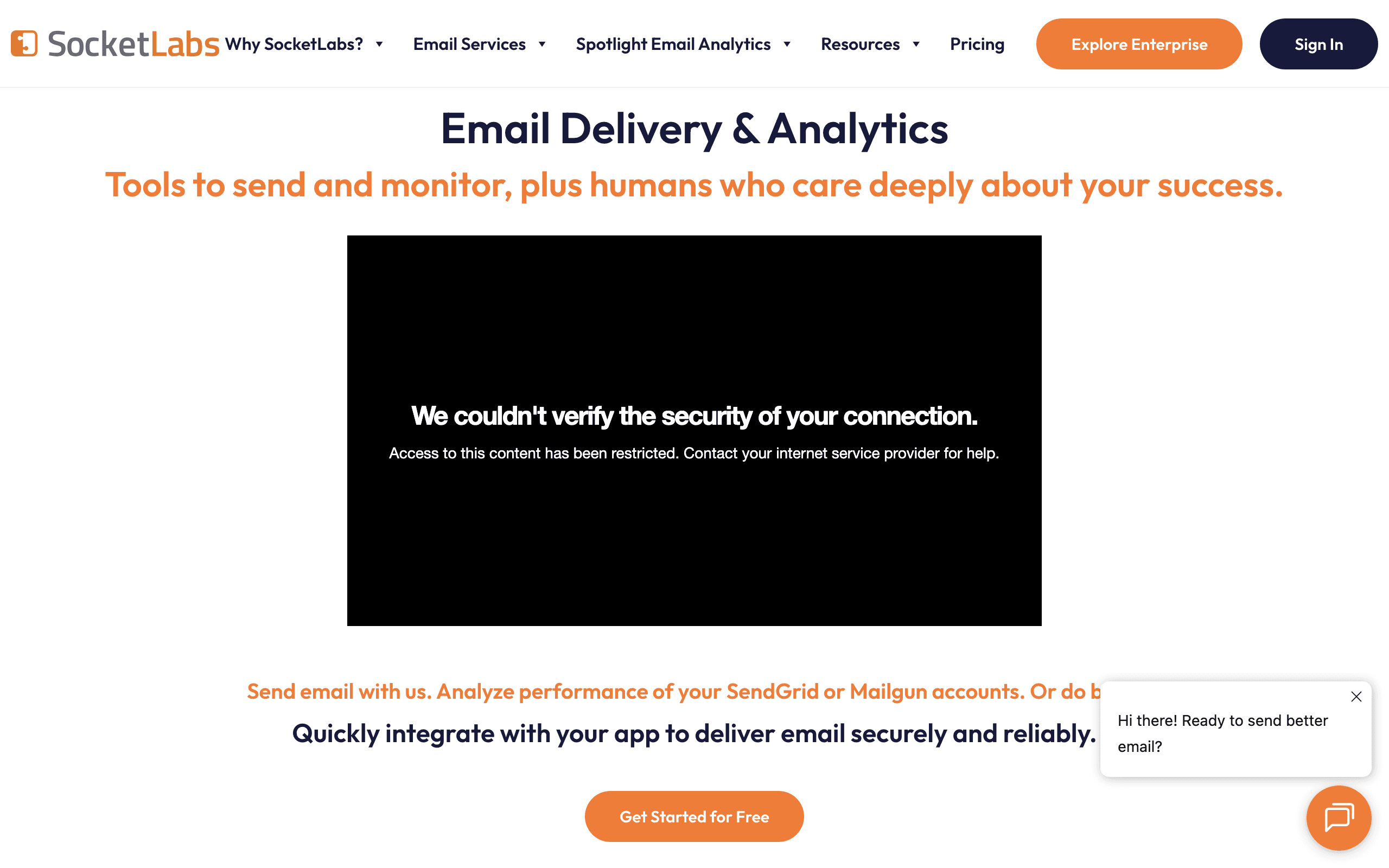 SocketLabs landing page screenshot