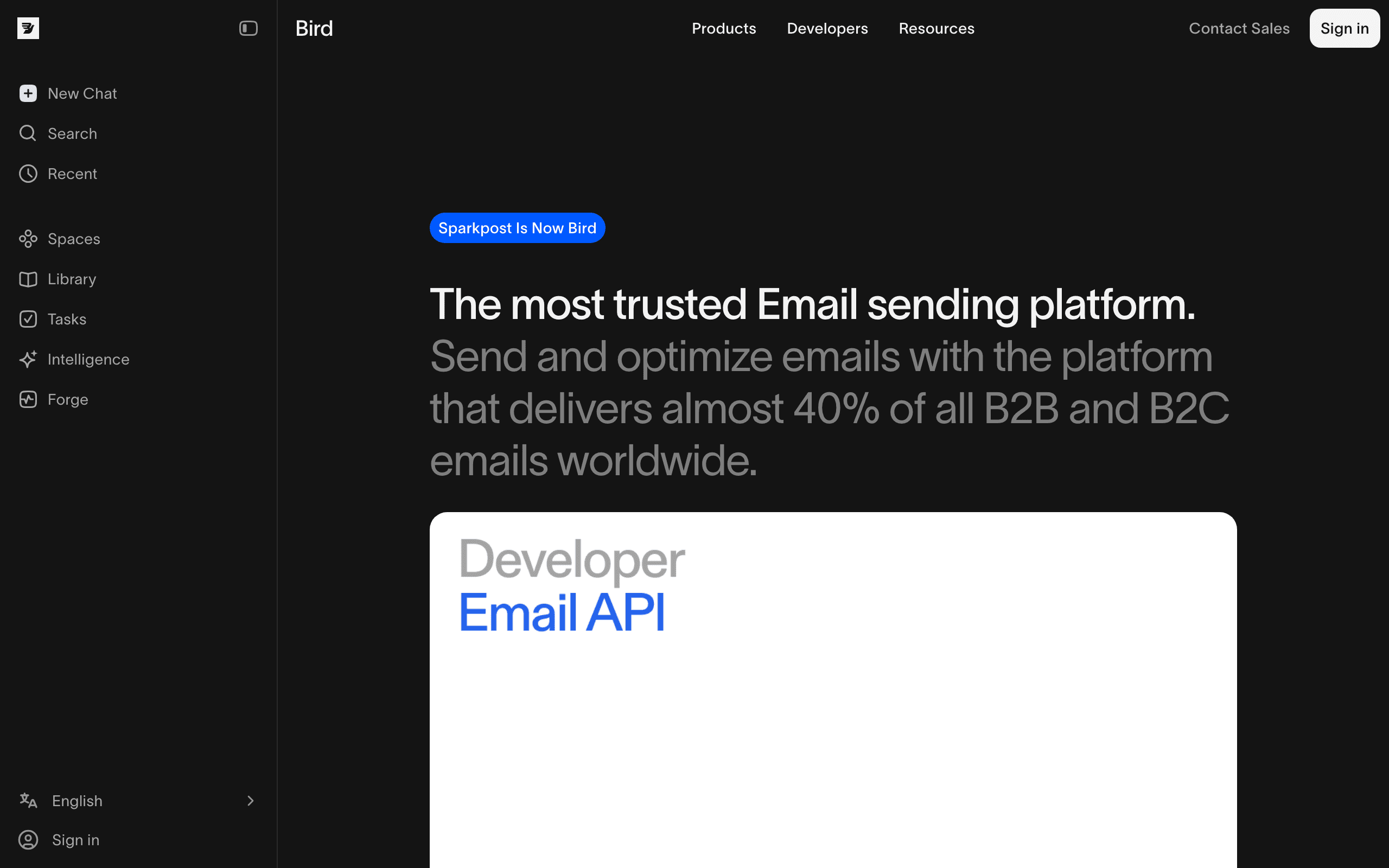 SparkPost landing page screenshot