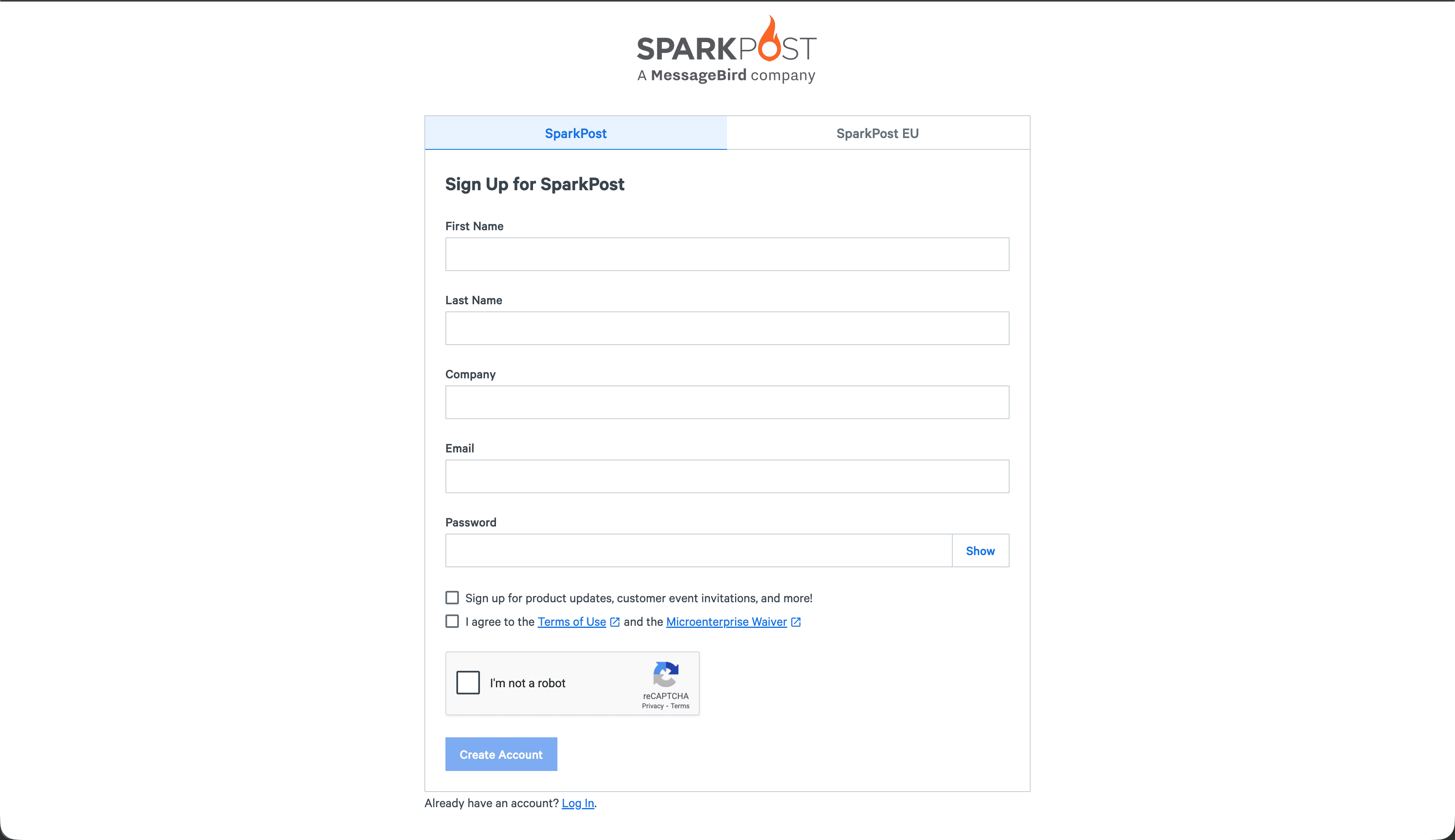 SparkPost landing page screenshot