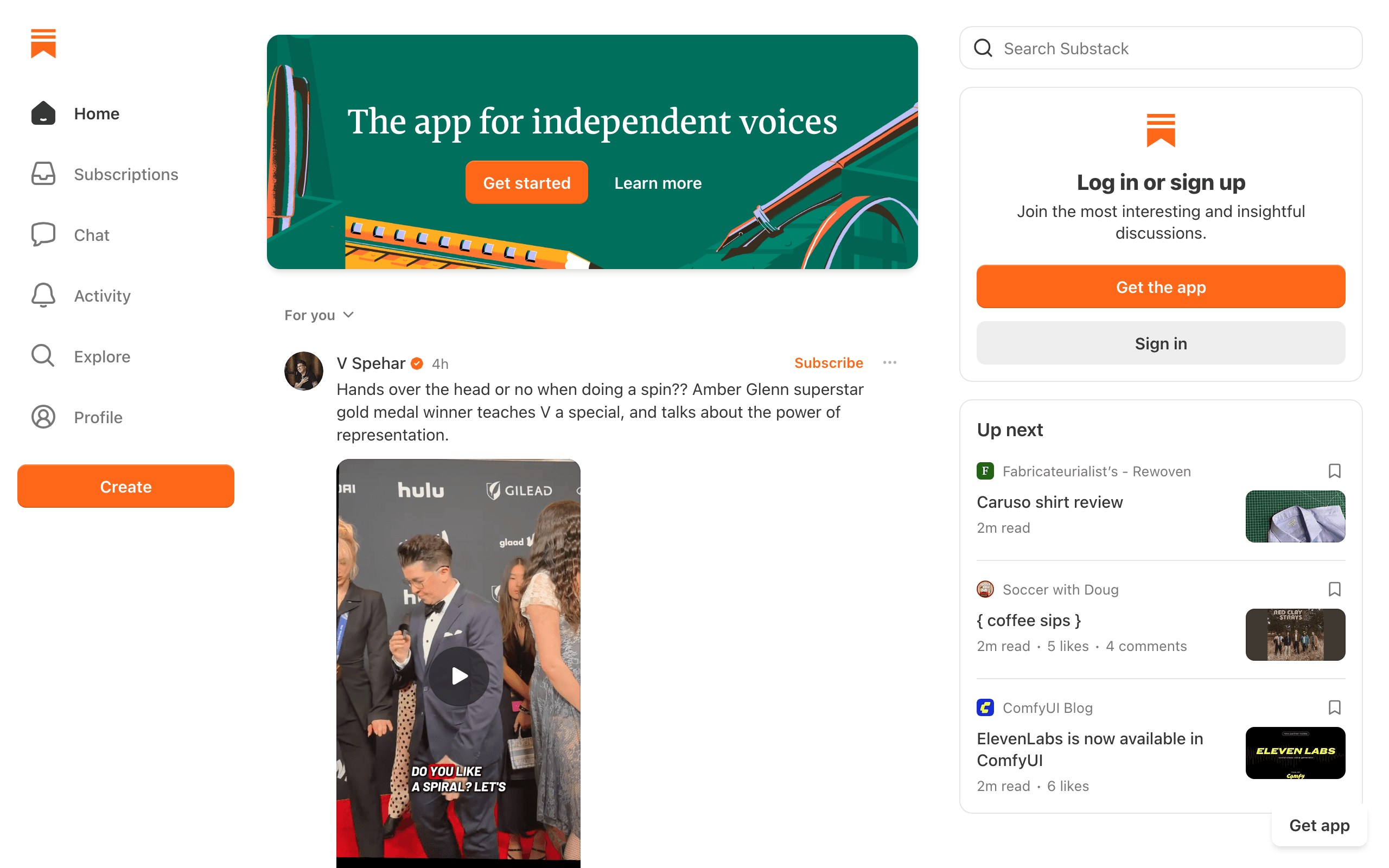 Substack landing page screenshot