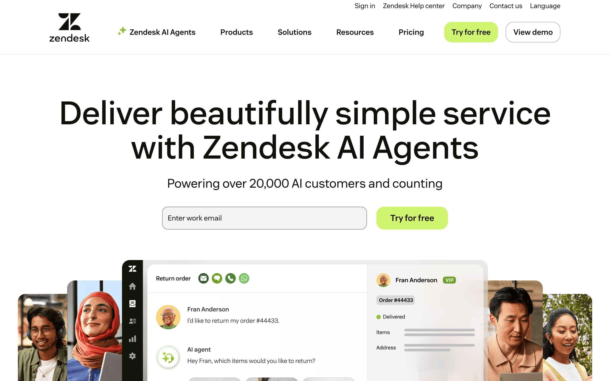 Zendesk Chat landing page screenshot
