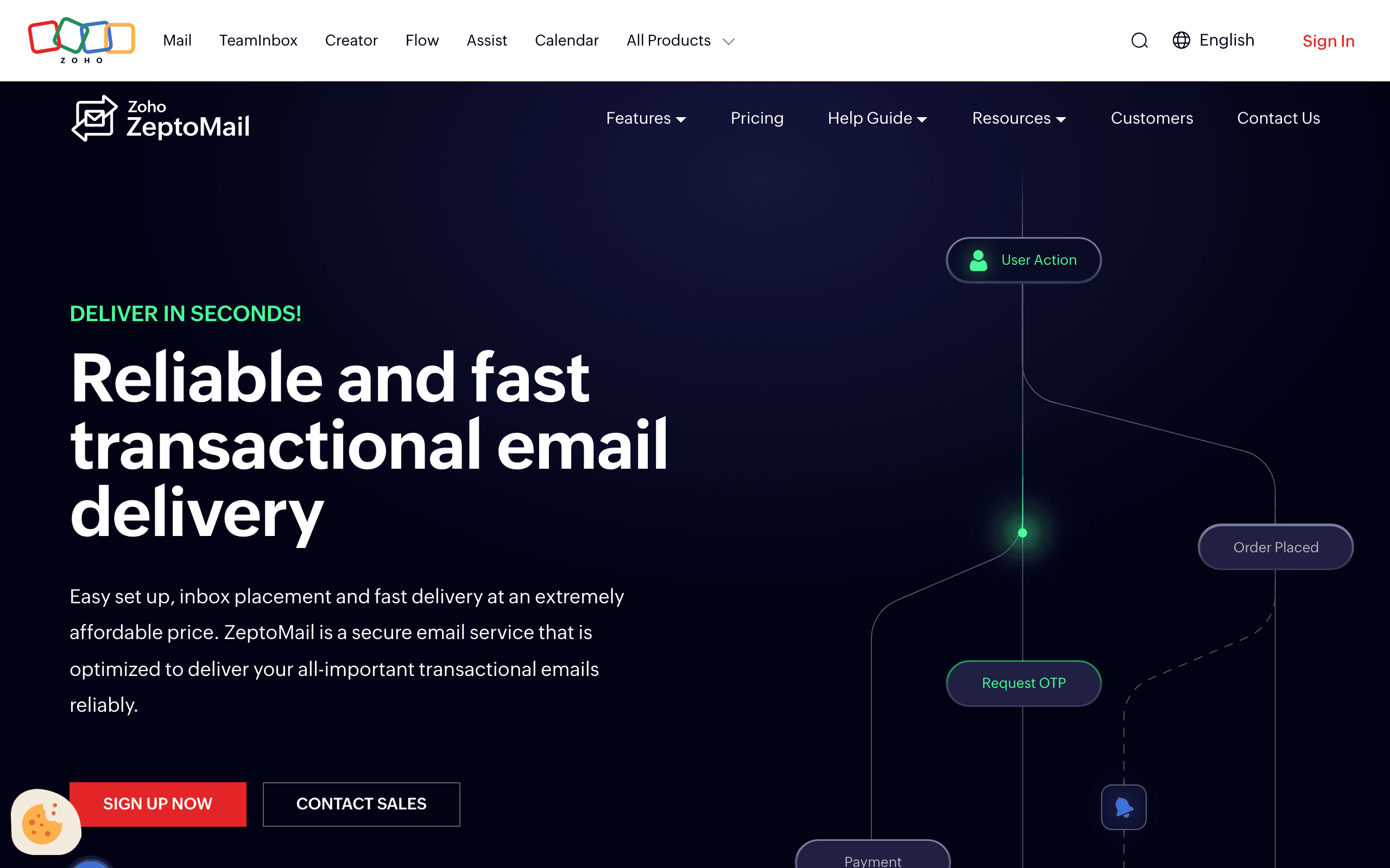 ZeptoMail landing page screenshot