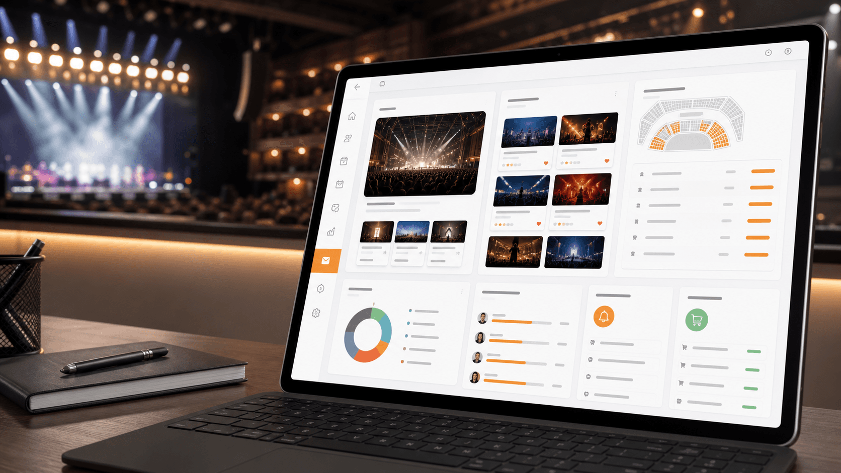Ticketing email marketing dashboard showing event recommendations, ticket inventory, and audience activity