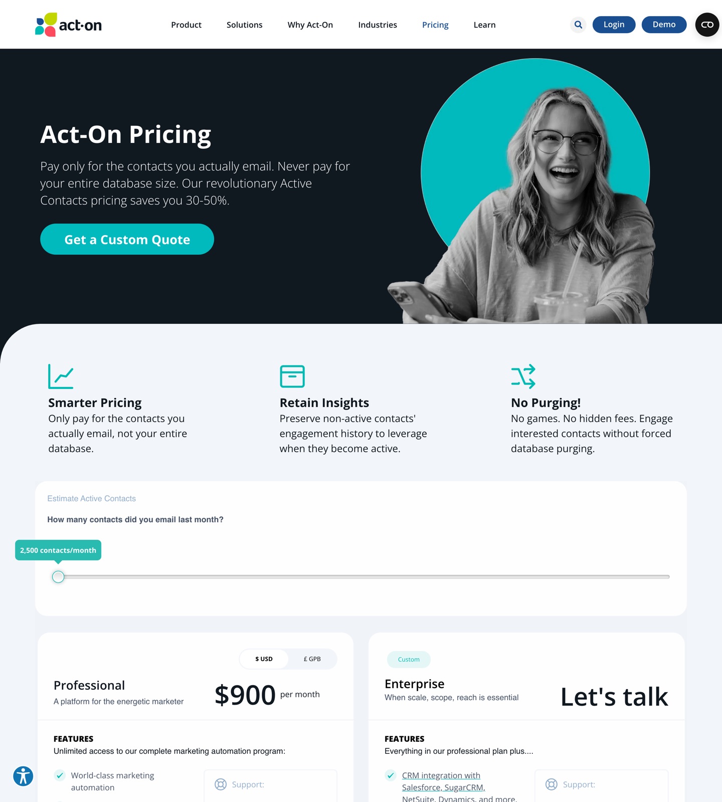 Act-On pricing page