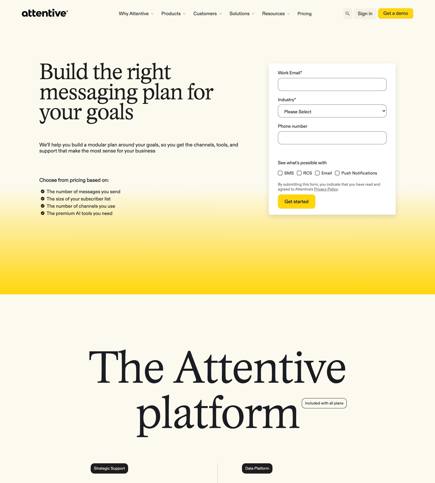 Attentive pricing page