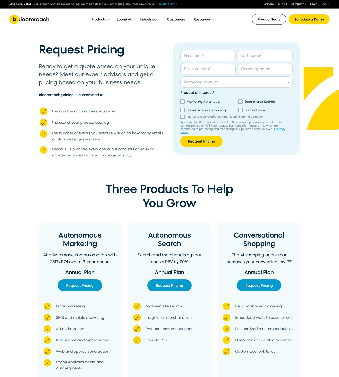 Bloomreach pricing page