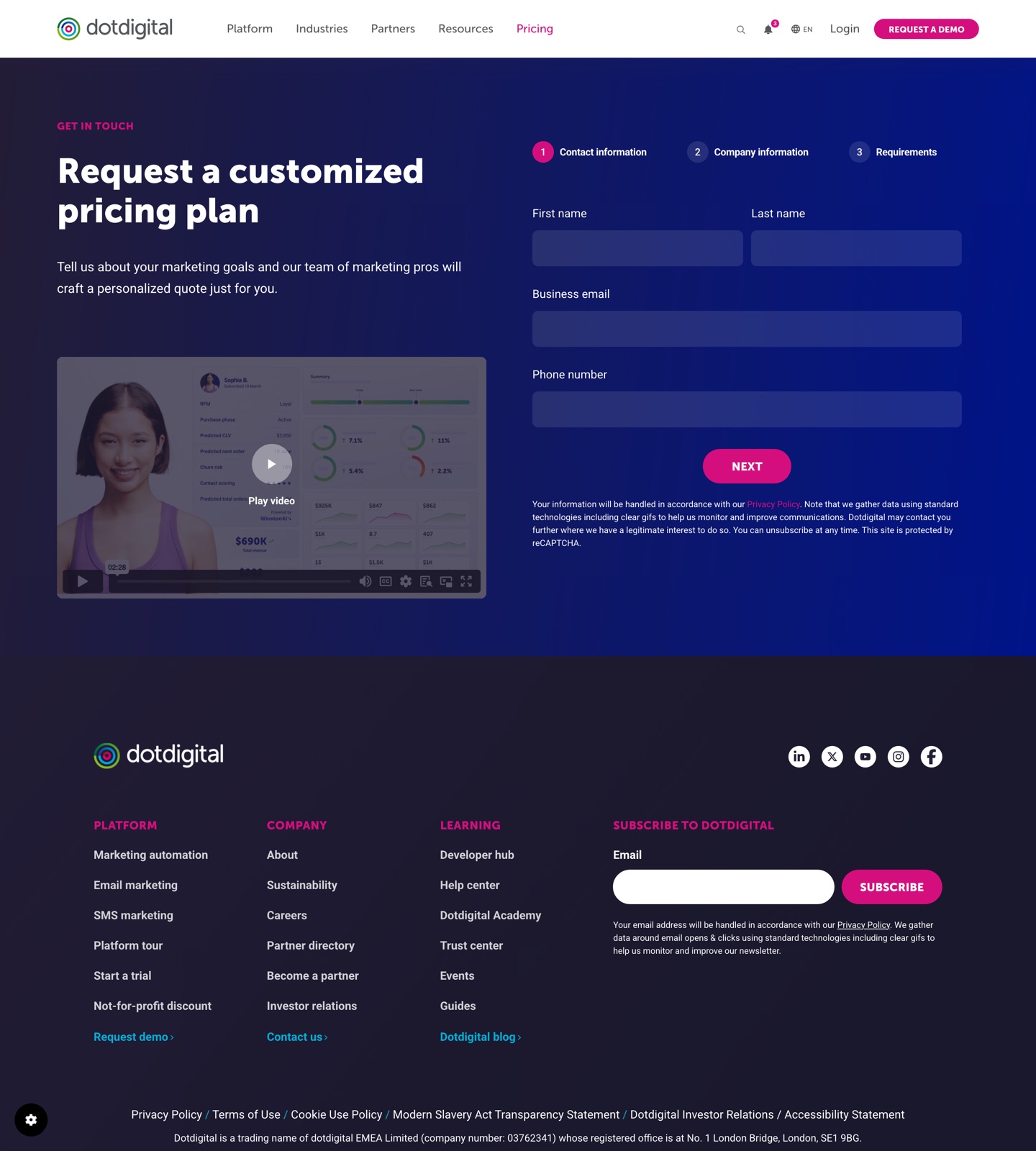 Dotdigital pricing page
